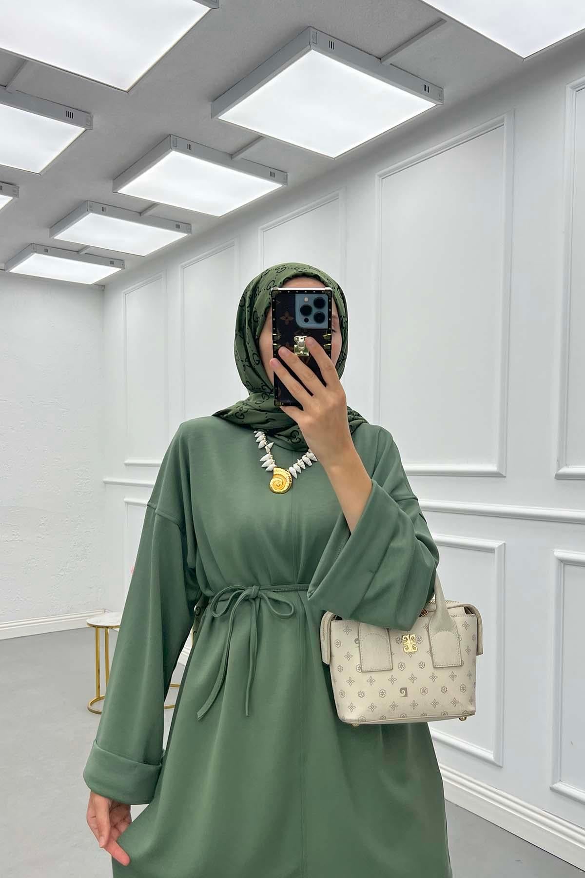 Yırtmaçlı İnce Bağlamalı Sweat Haki