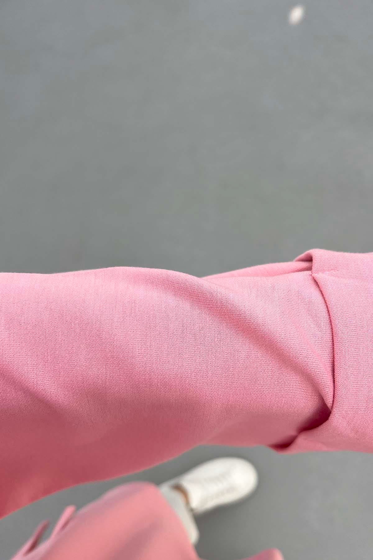 Yırtmaçlı İnce Bağlamalı Sweat Pembe