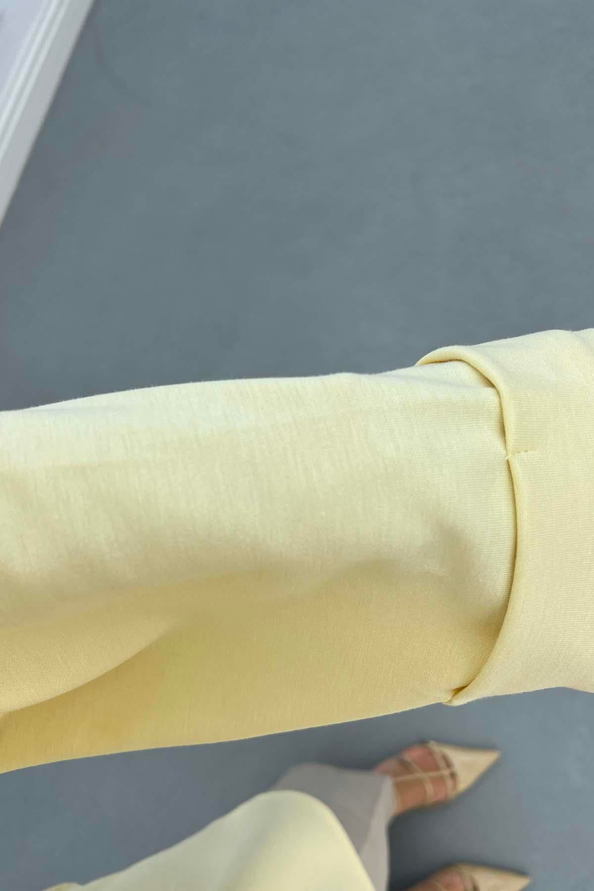 Yırtmaçlı İnce Bağlamalı Sweat Sarı