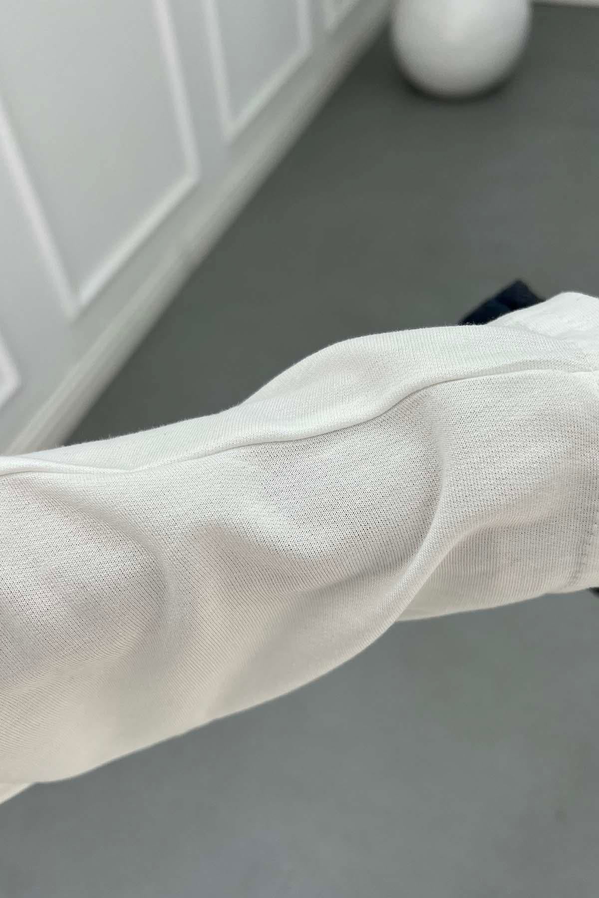 Zarif Nakışlı Günlük Sweatshirt Beyaz