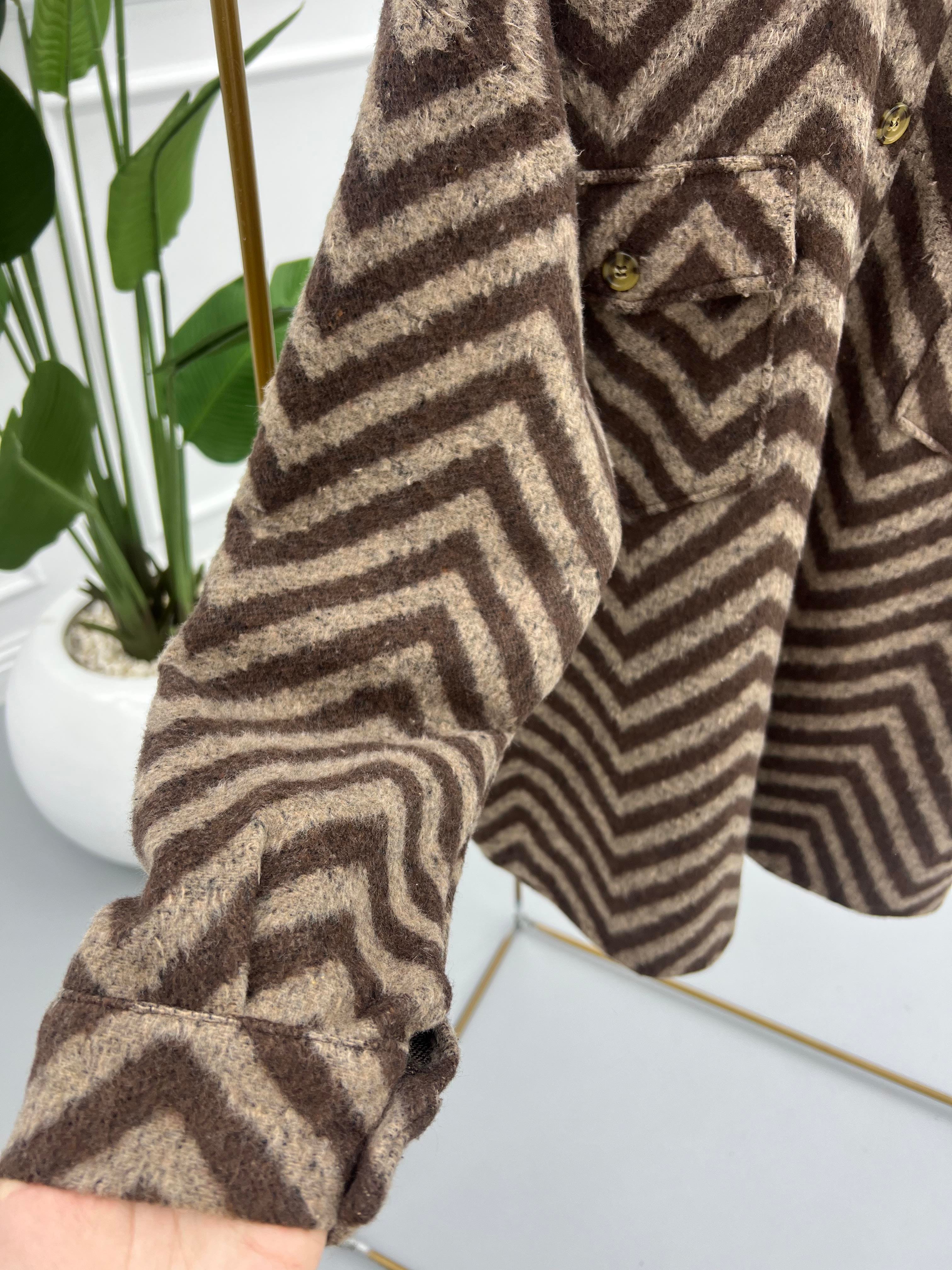 Zebra Desen Kaşe Gömlek Kahve