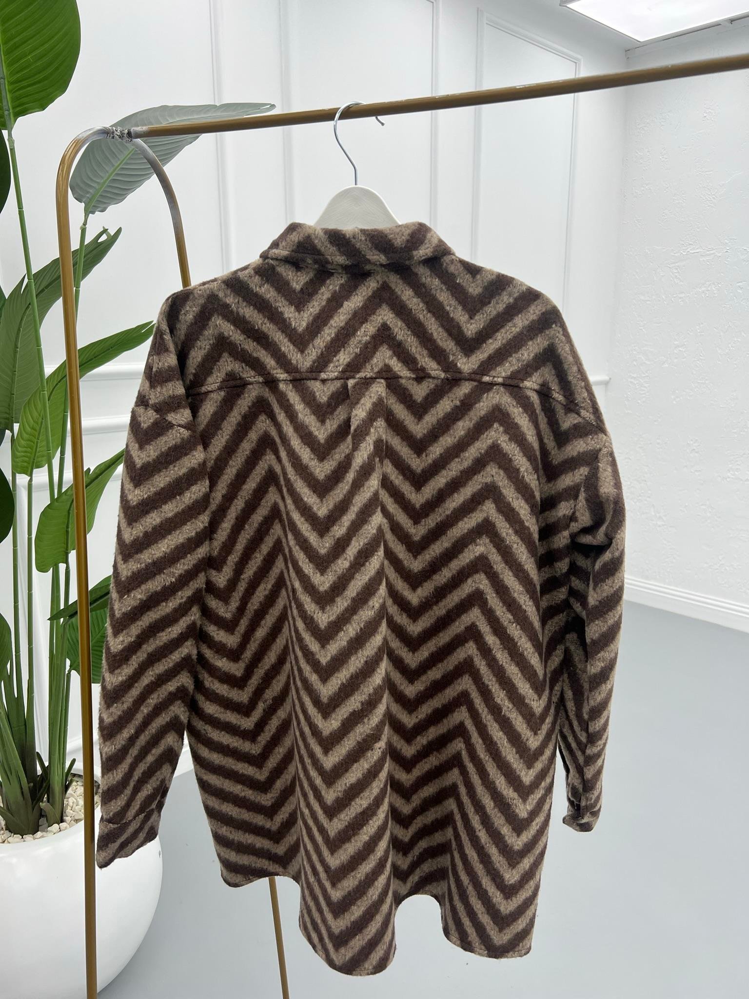 Zebra Desen Kaşe Gömlek Kahve