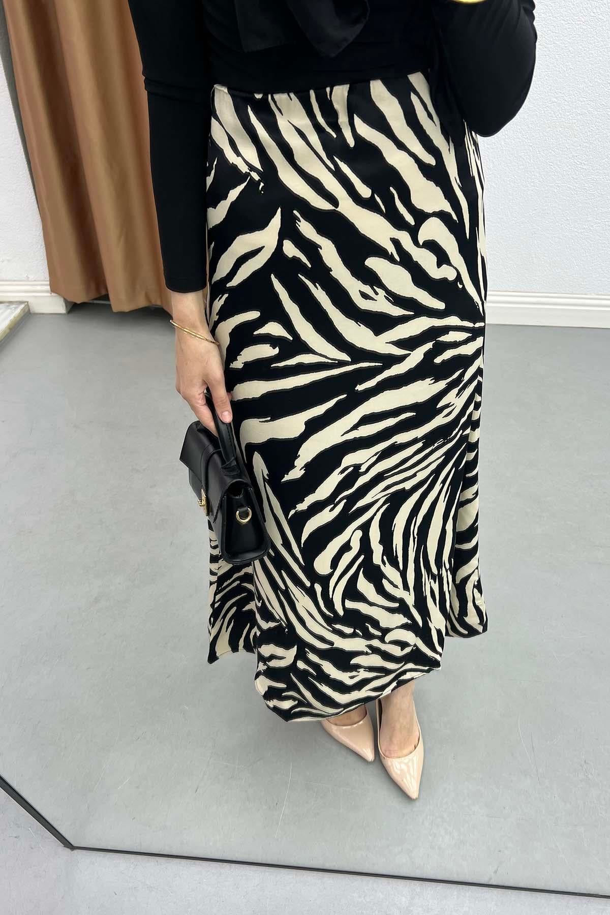 Zebra Desenli Akışkan Saten Etek Zebra