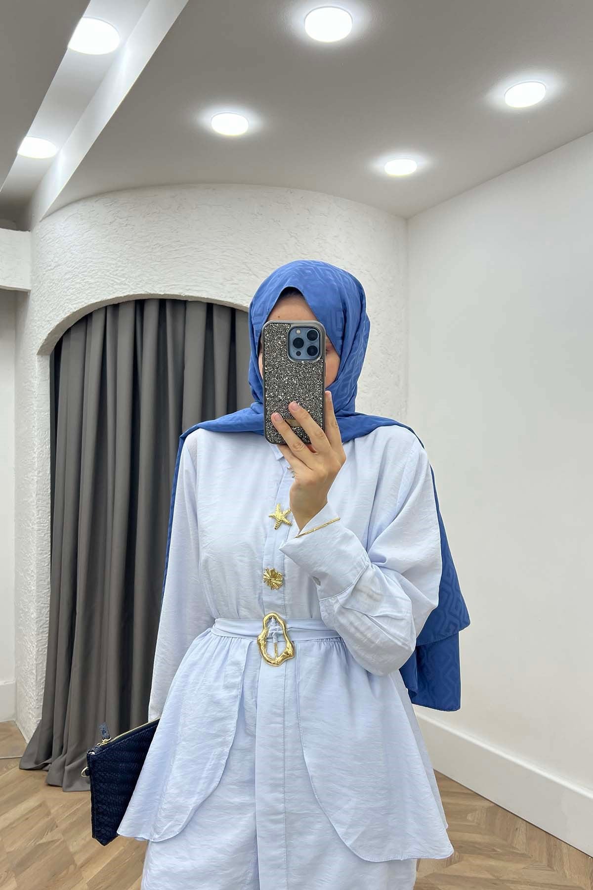 Zerafet Büzgülü Aura Düğme Detaylı Takım Bebe Mavi
