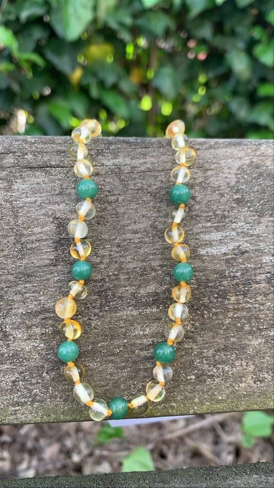Aventurin ve Limon Rengi Kehribar Bebek Kolyesi