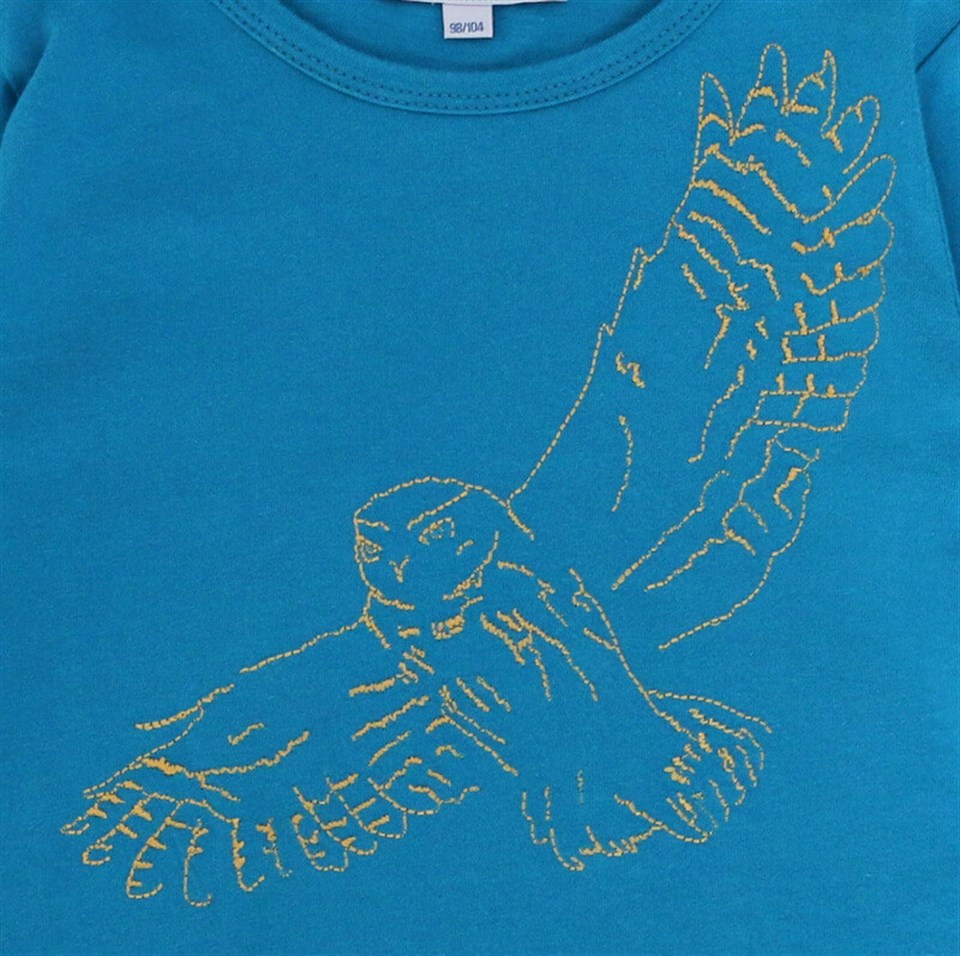 Enfant Terrible Baykuş İşlemeli Uzun Kollu Mavi Çocuk T-shirt
