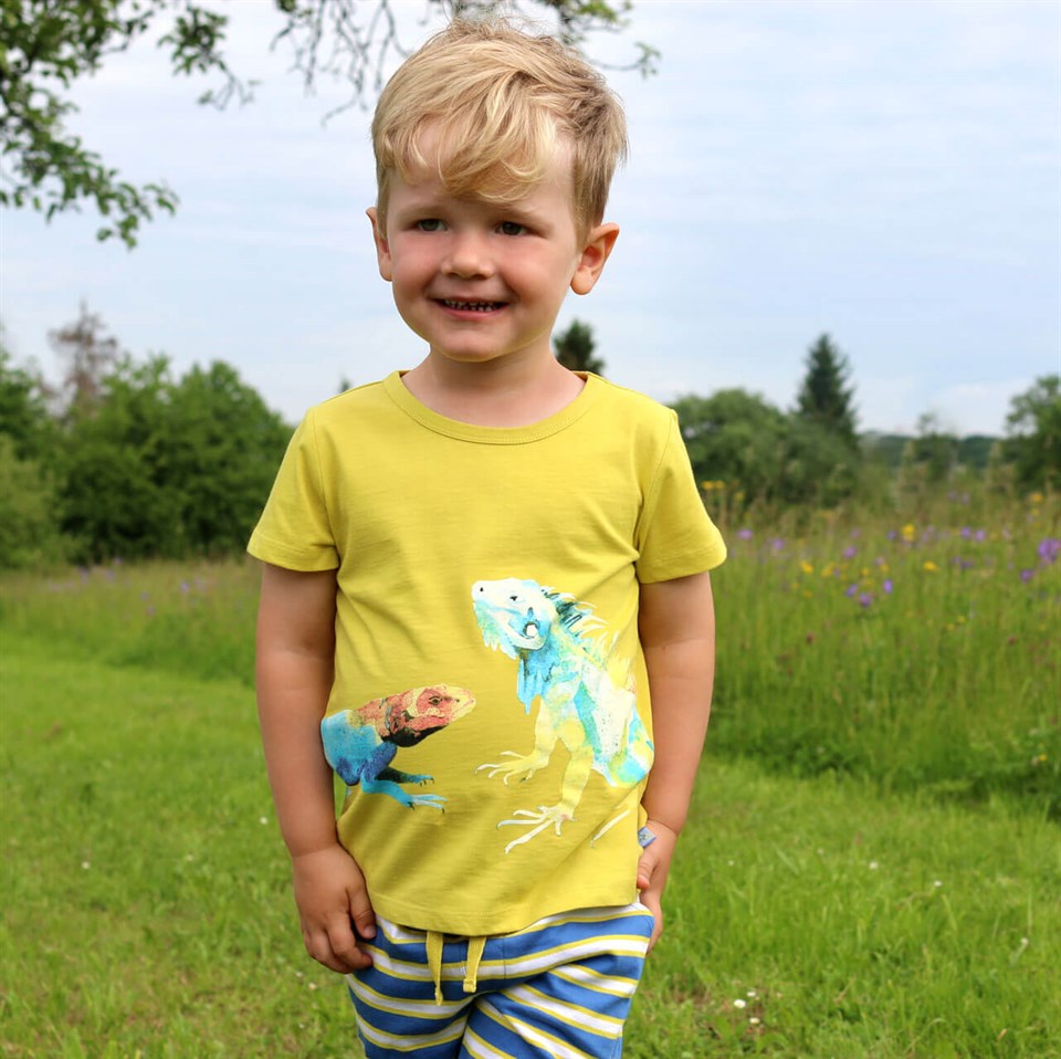 Enfant Terrible Bukalemun Desenli Kısa Kollu Lime Çocuk T-shirt