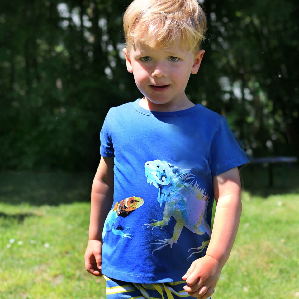 Enfant Terrible Bukalemun Desenli Kısa Kollu Mavi Çocuk T-shirt