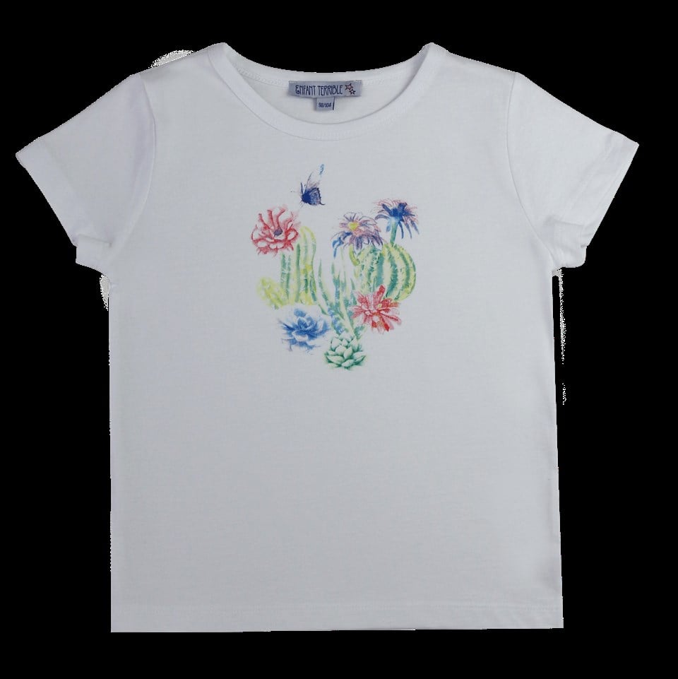Enfant Terrible Kaktüs Desenli Kısa Kollu Beyaz Çocuk T-shirt
