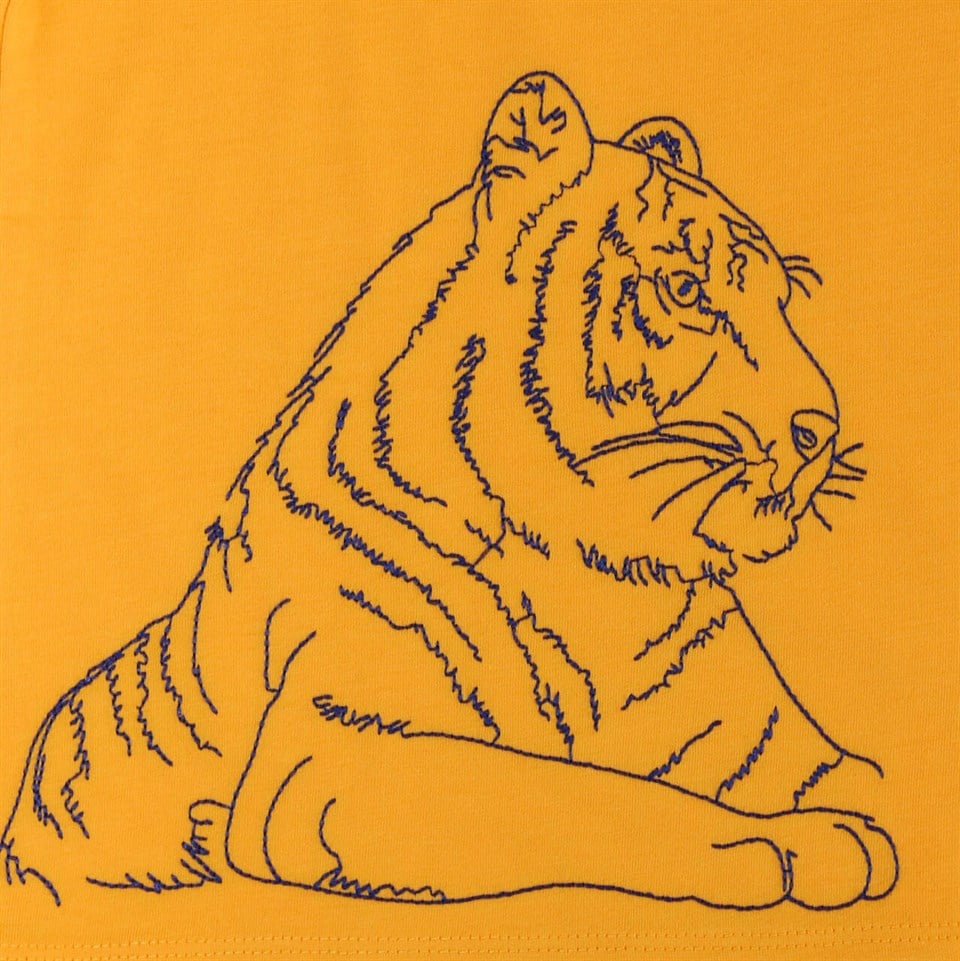 Enfant Terrible Kaplan İşlemeli Kısa Kollu Koyu Sarı Çocuk T-shirt