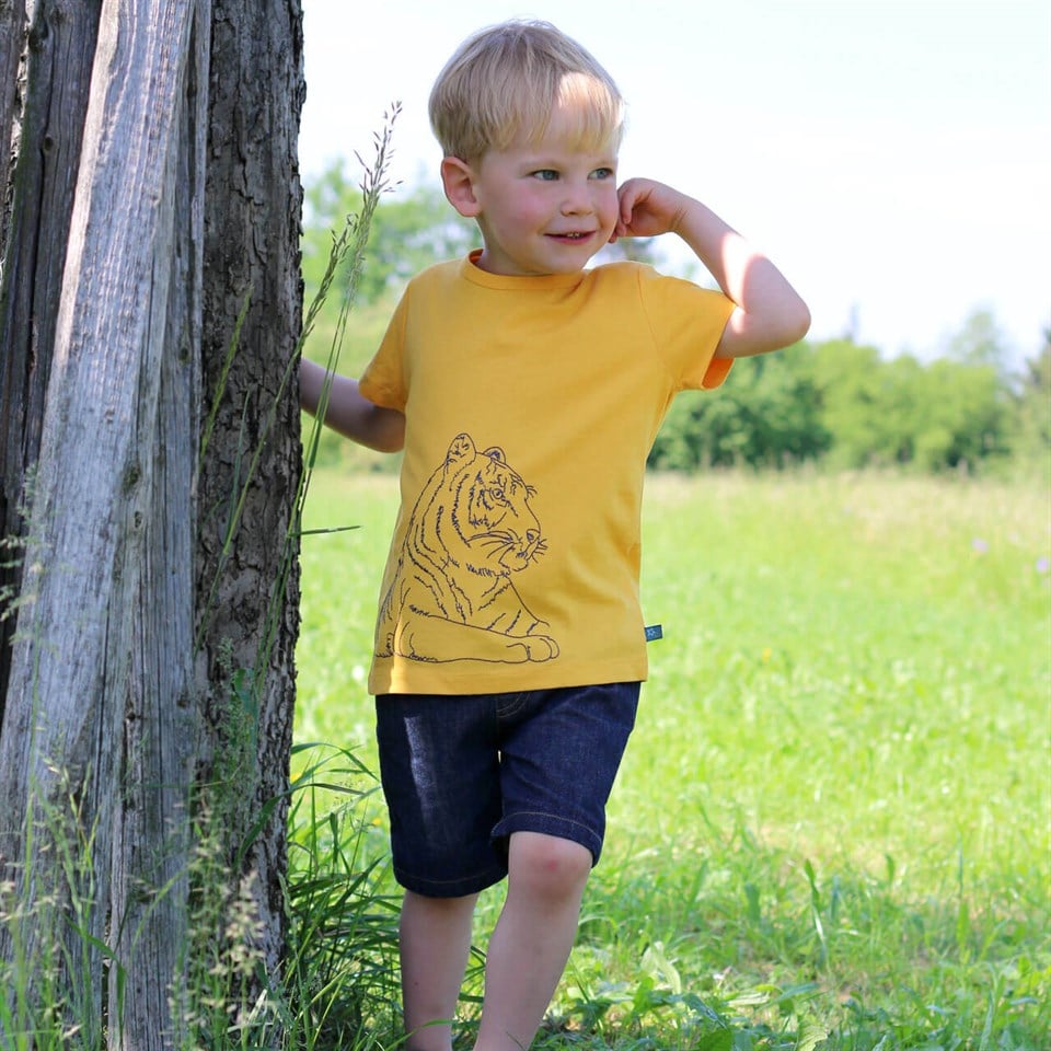 Enfant Terrible Kaplan İşlemeli Kısa Kollu Koyu Sarı Çocuk T-shirt