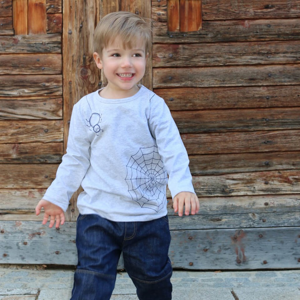 Enfant Terrible Örümcek Desenli Uzun Kollu Gri Çocuk T-shirt