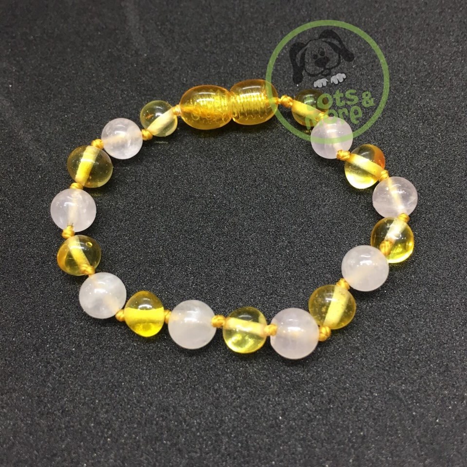 Limon Rengi Kehribar ve Rose Quartz Bebek Bileklik