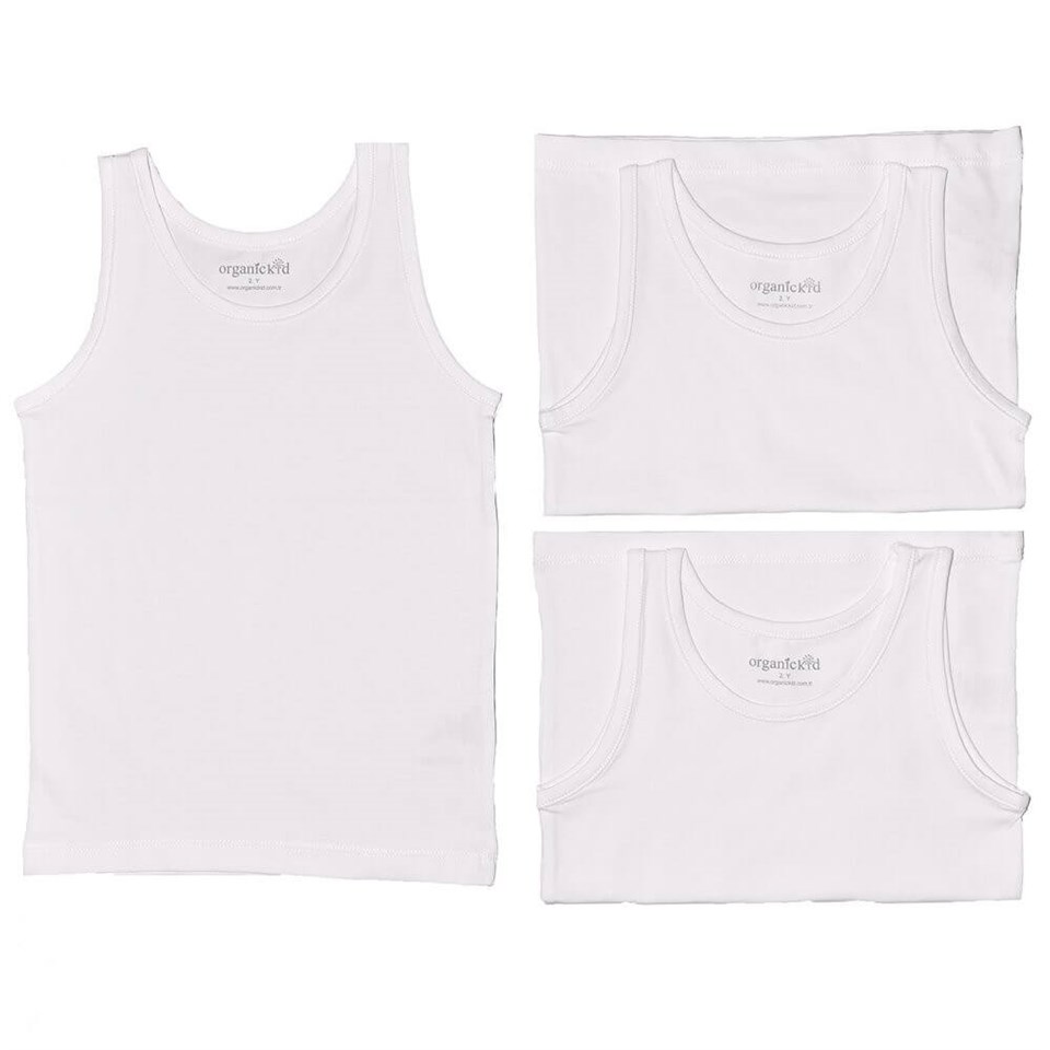 Organickid Organik Pamuk 3'lü Çocuk Atlet Set-Beyaz