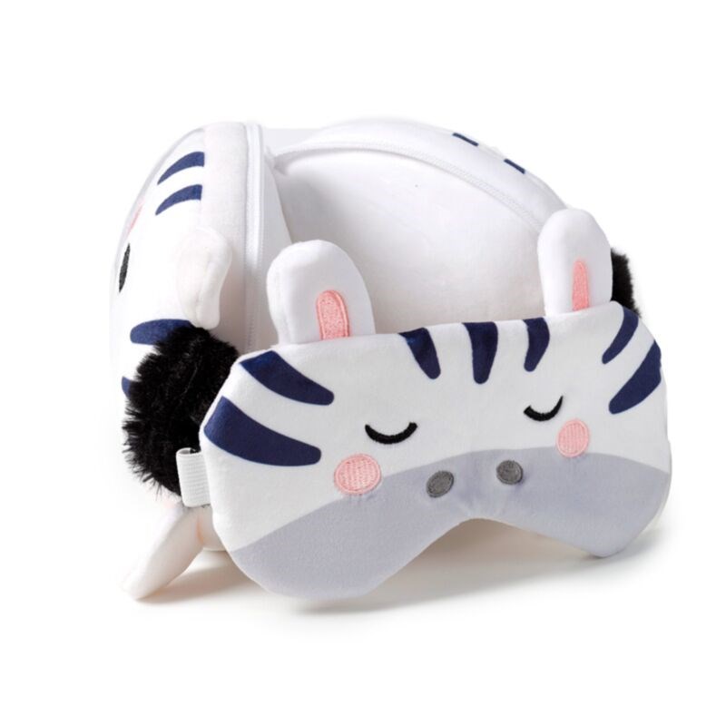 Relaxeazzz Adoramals Bali The Zebra Plush Travel Pillow & Eye Mask