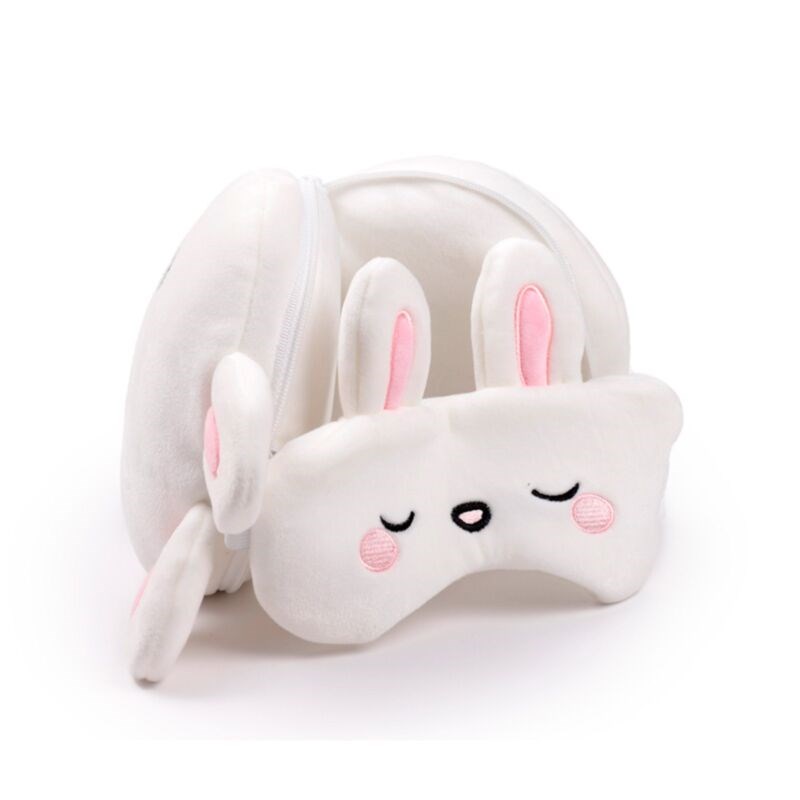 Relaxeazzz Adoramals Frances The Rabbit Plush Travel Pillow & Eye Mask