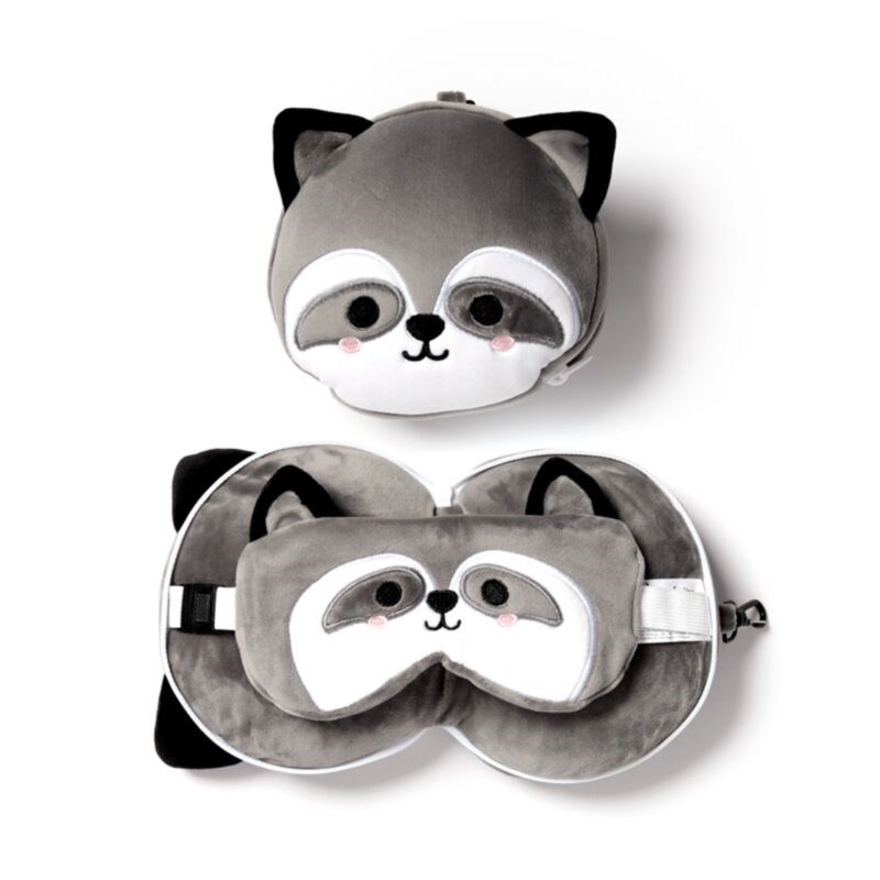 Relaxeazzz Adoramals Raccuun Plush Travel Pillow & Eye Mask