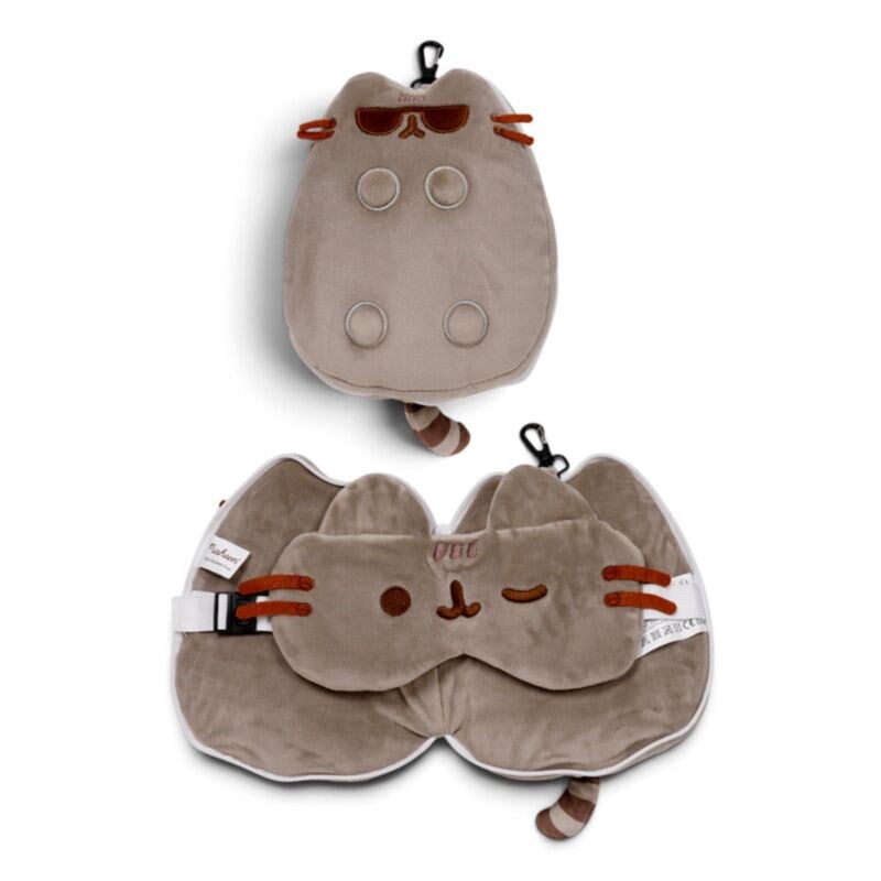 Relaxeazzz Pusheen Cat With Sunglasses Shaped Plush Travel Pillow & Eye Mask
