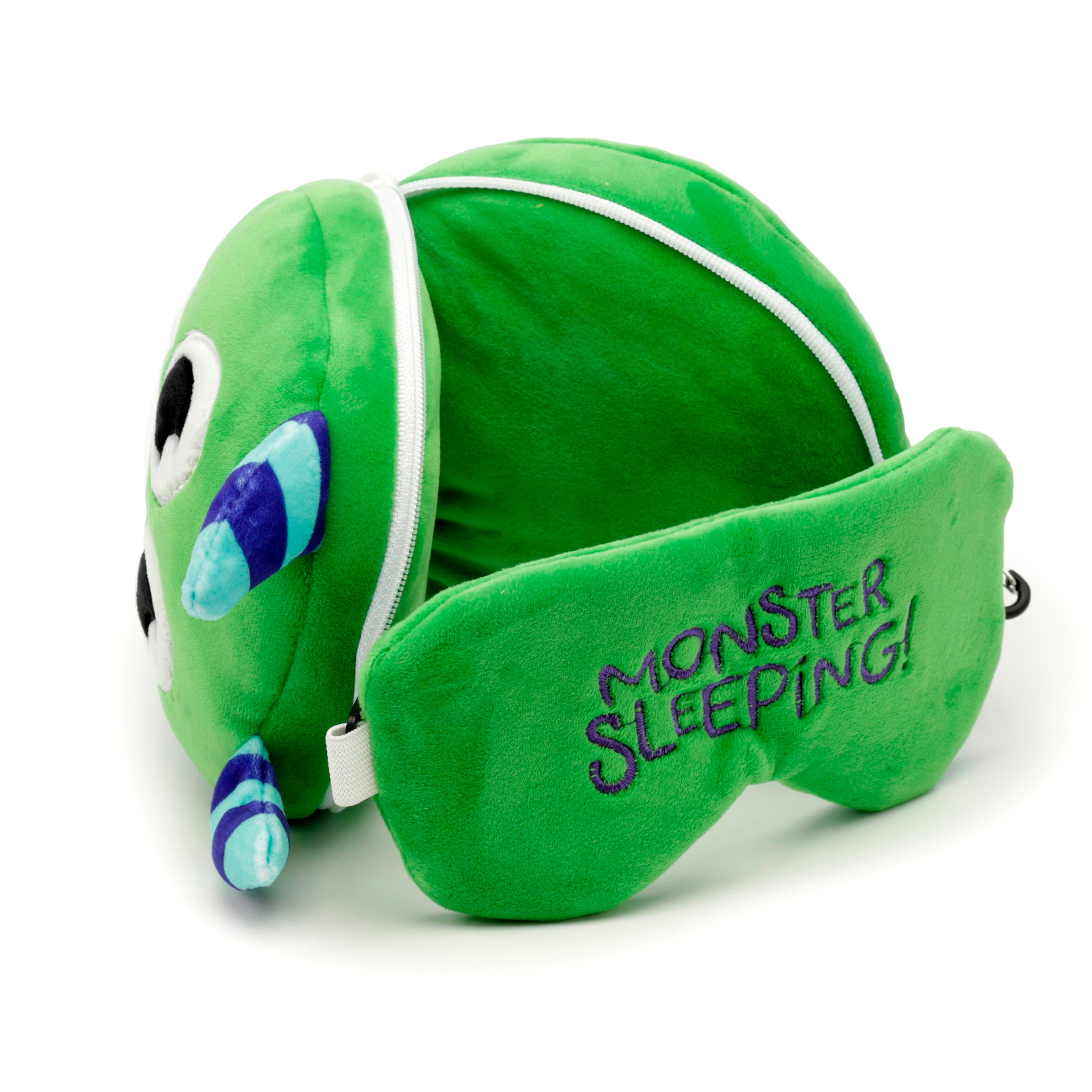 Relaxeazzz Seyahat Yastığı ve Göz Maskesi-Green Monstarz Monster Plush