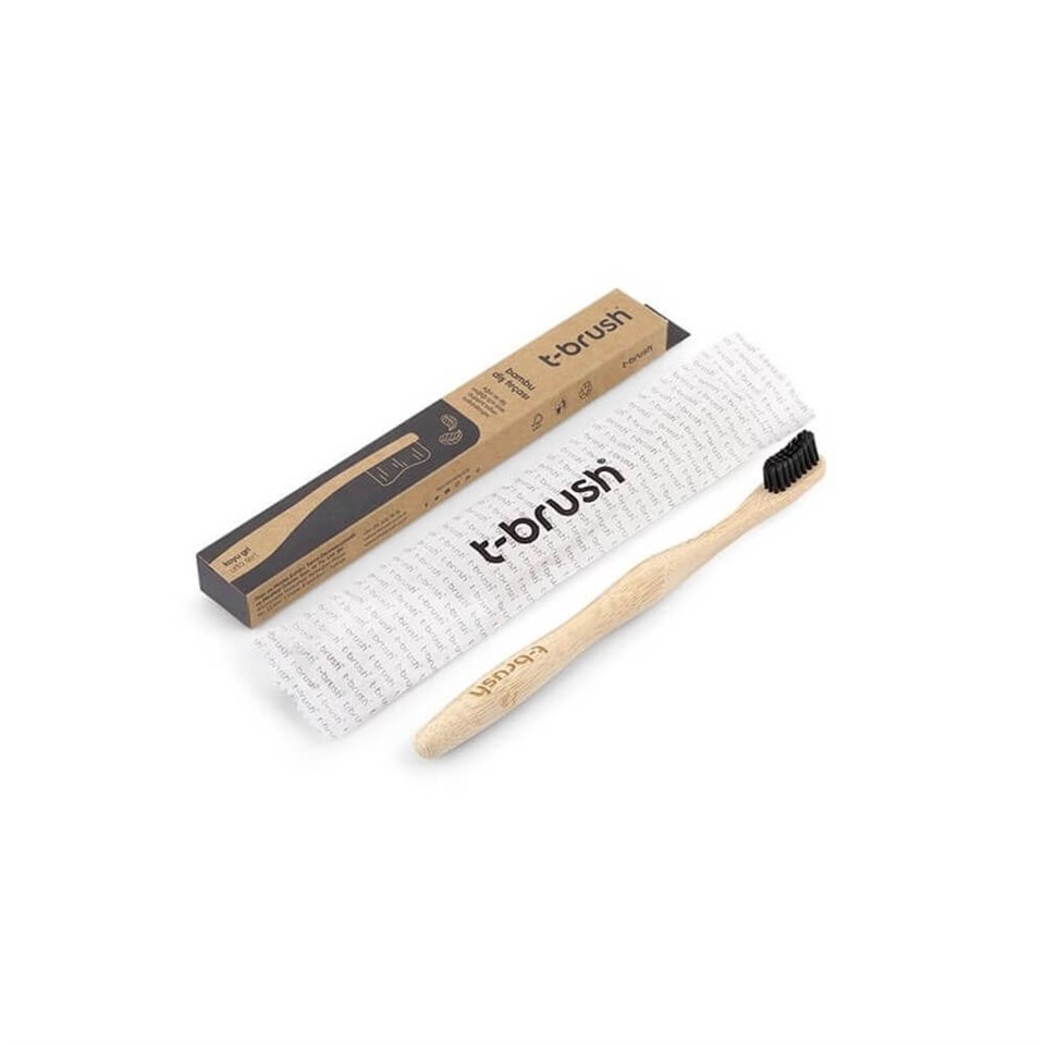 T-brush bambu diş fırçası-koyu gri (orta sert)