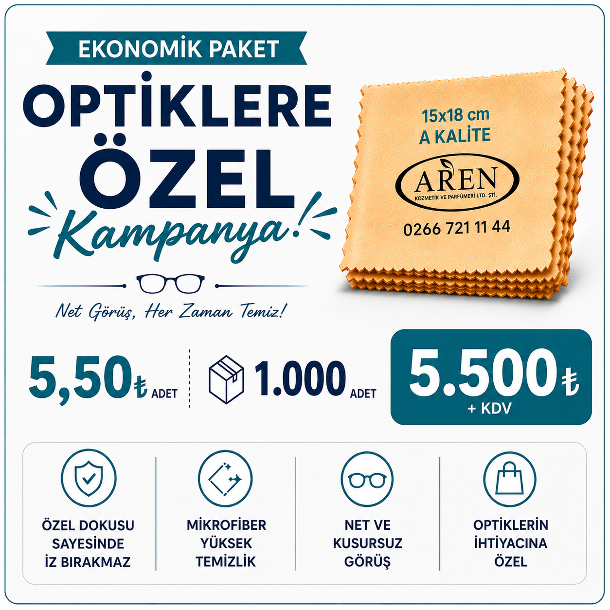 1000 ADET BASKILI GÖZLÜK TEMİZLEME BEZİ