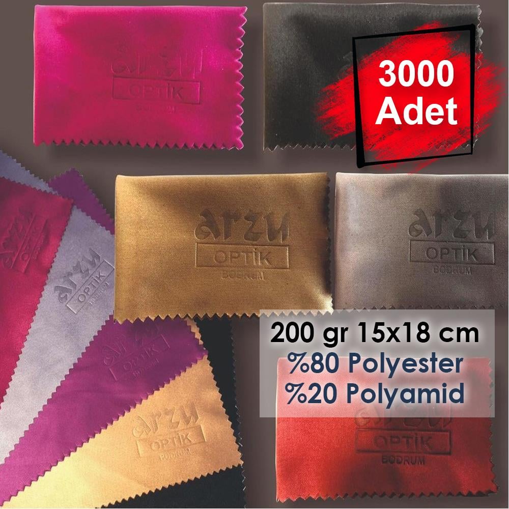 3000 Adet Sıcak Damga Baskılı Mikrofiber Gözlük Temizleme Bezi 200 gr %80 Polyester %20 Polyamid