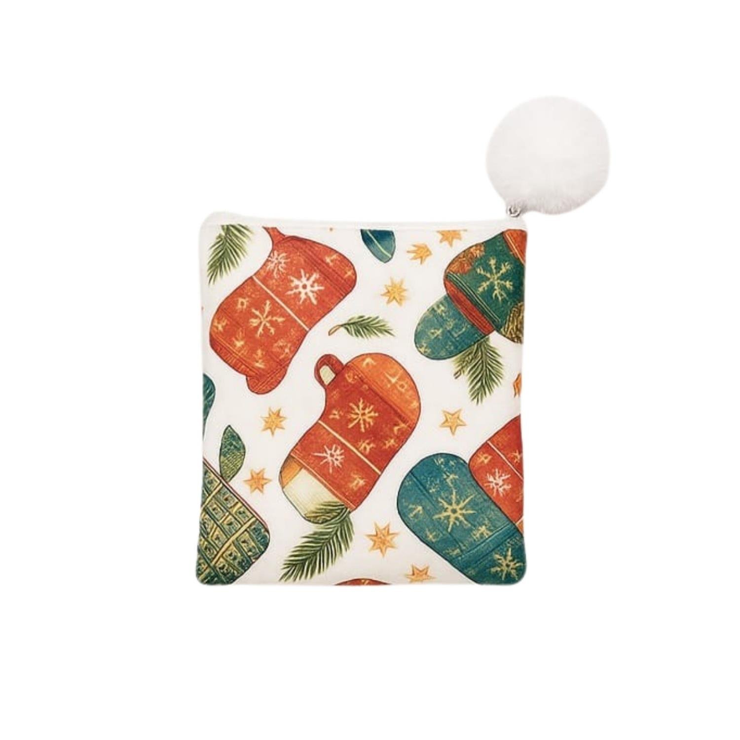 Christmas 3'lü Set, Yeniyıl, Yılbaşı, Christmas Tasarımlı, Yeşil ve Bordo 3'lü Fermuarlı Gözlük Çantası