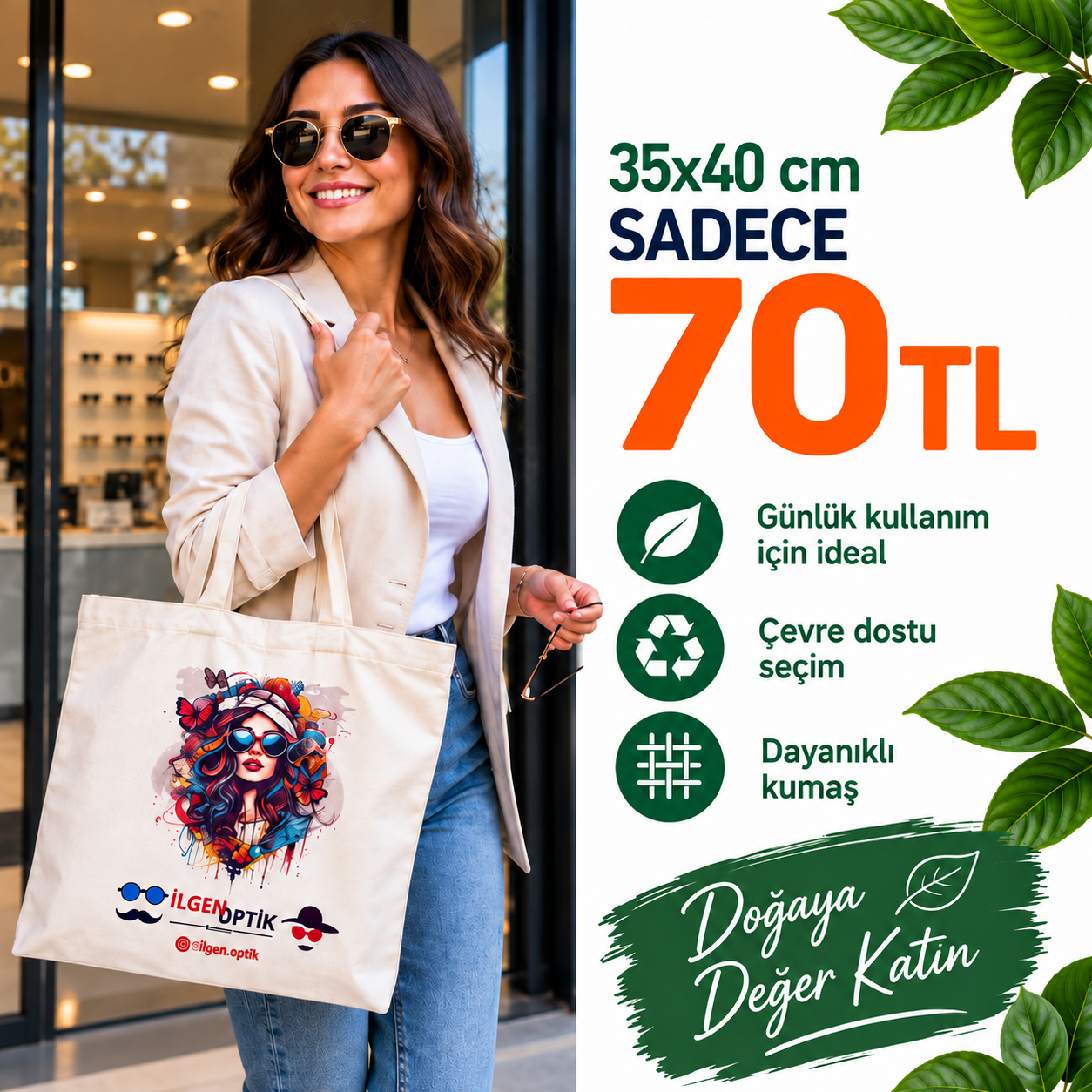 Doğa Dostu Düz Ham Bez Çanta 35X40 cm - Logonuza ve Markanıza Özel Baskılı