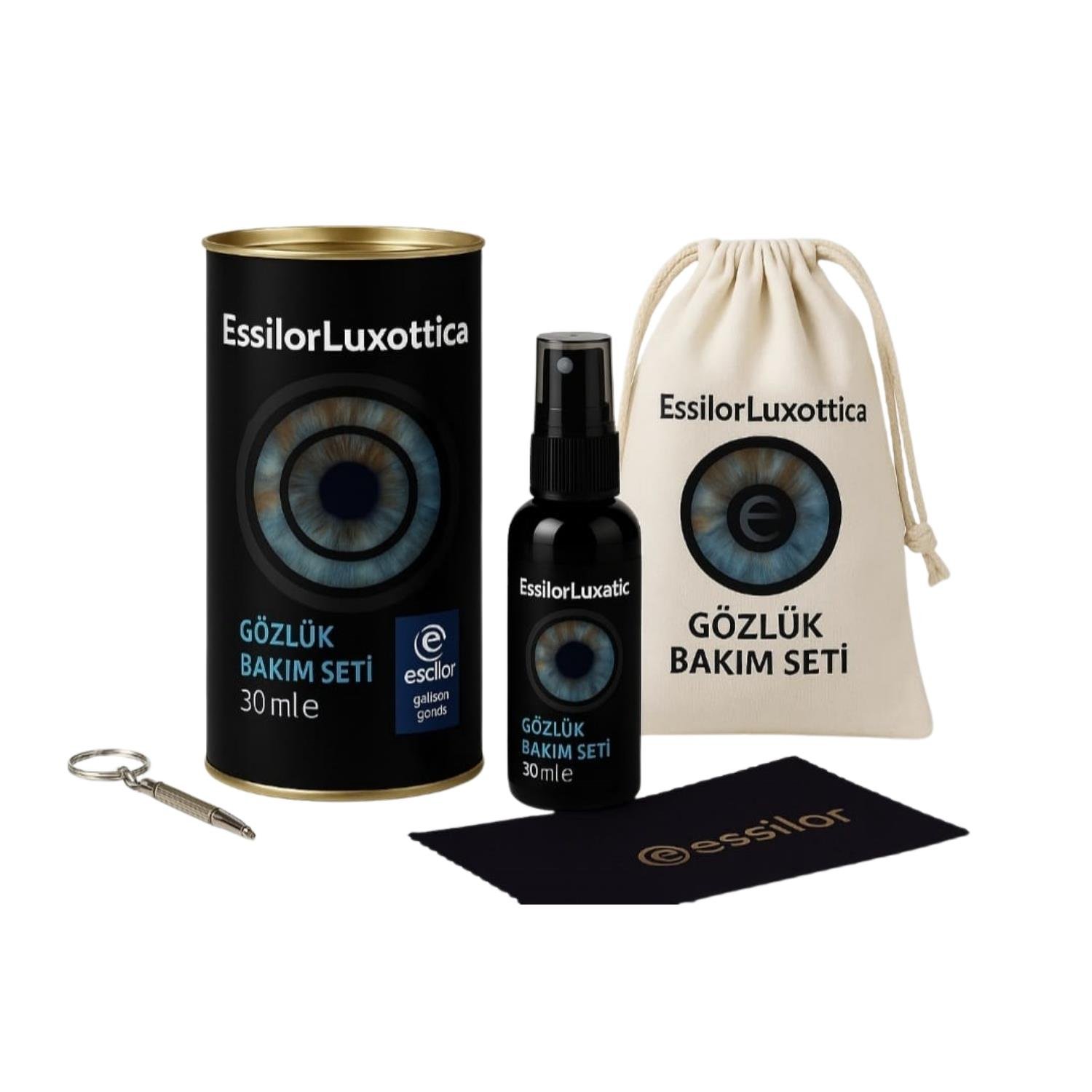 Essilor Luxottica Silindir Gözlük Temizleme Seti, 5 Parça - Markanıza ve Logonuza Özel Tasarım