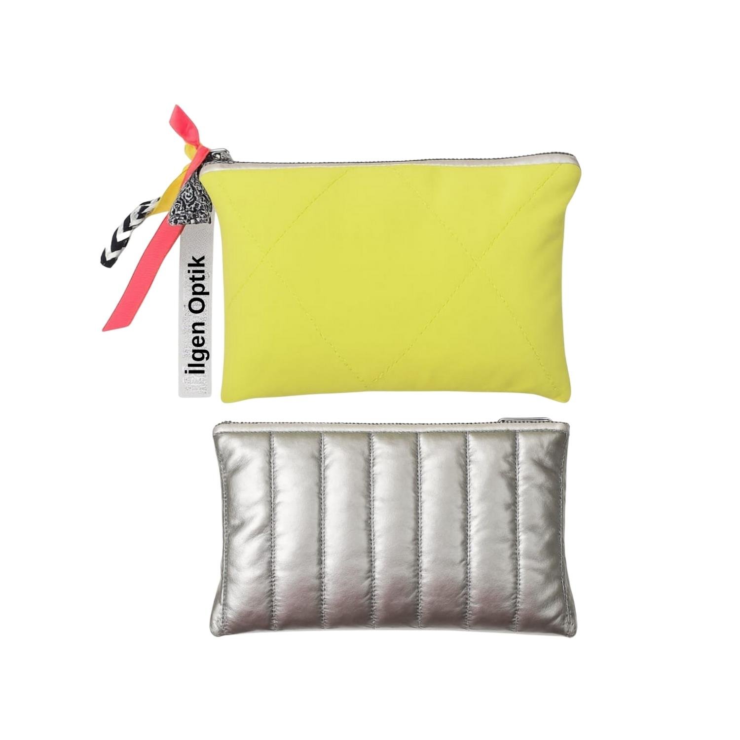 Fosforic Set, Sarı ve Silver Fermuarlı 2'li Gözlük Çantası