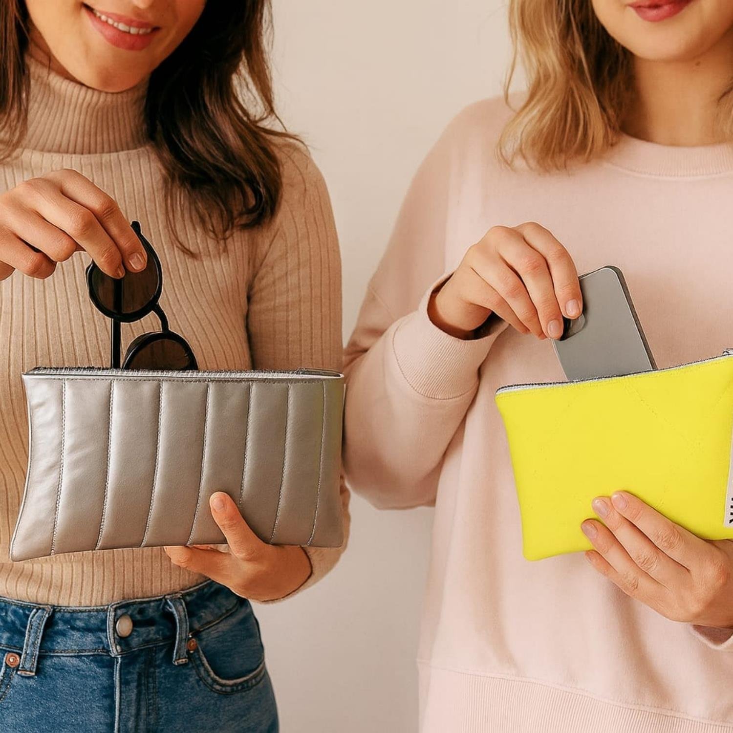 Fosforic Set, Sarı ve Silver Fermuarlı 2'li Gözlük Çantası