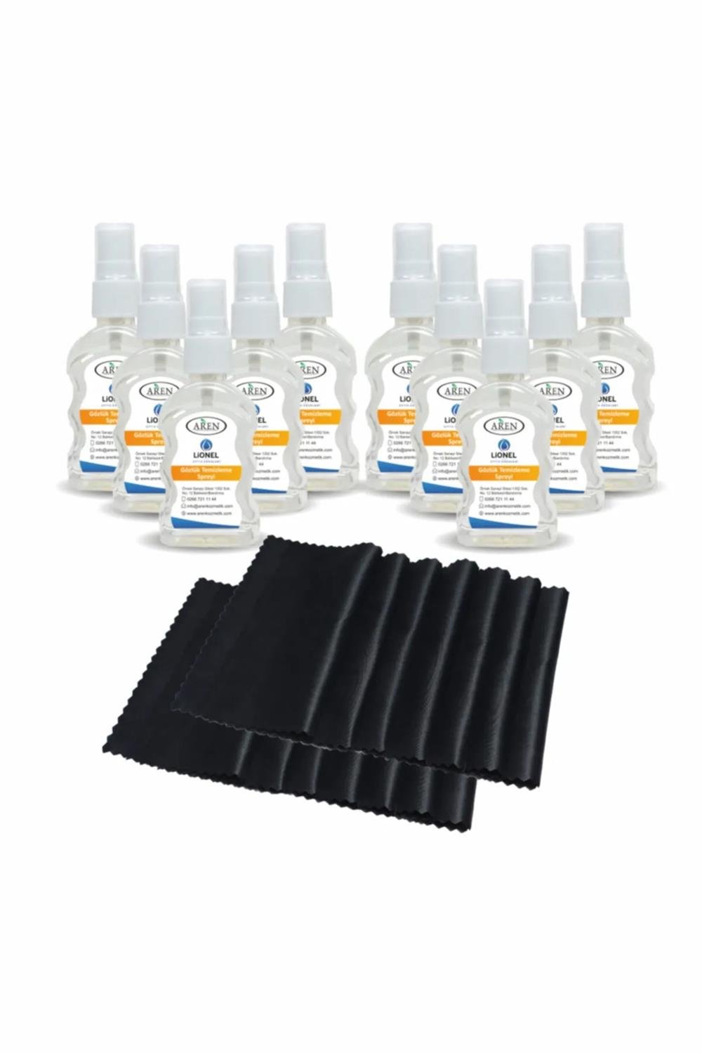 Lionel 10 Adet Gözlük Temizleme Solüsyonu Ve 10 Adet Mikrofiber Bez - Siyah