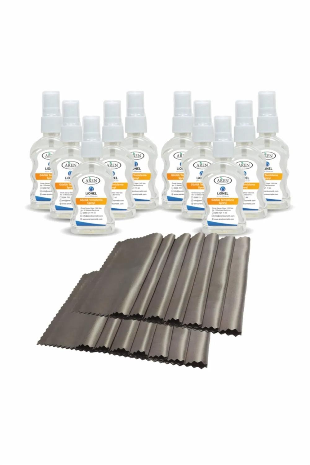 Lionel Gözlük Temizleme Solüsyonu 10 Adet Ve 10 Adet Microfiber Bez - Gri