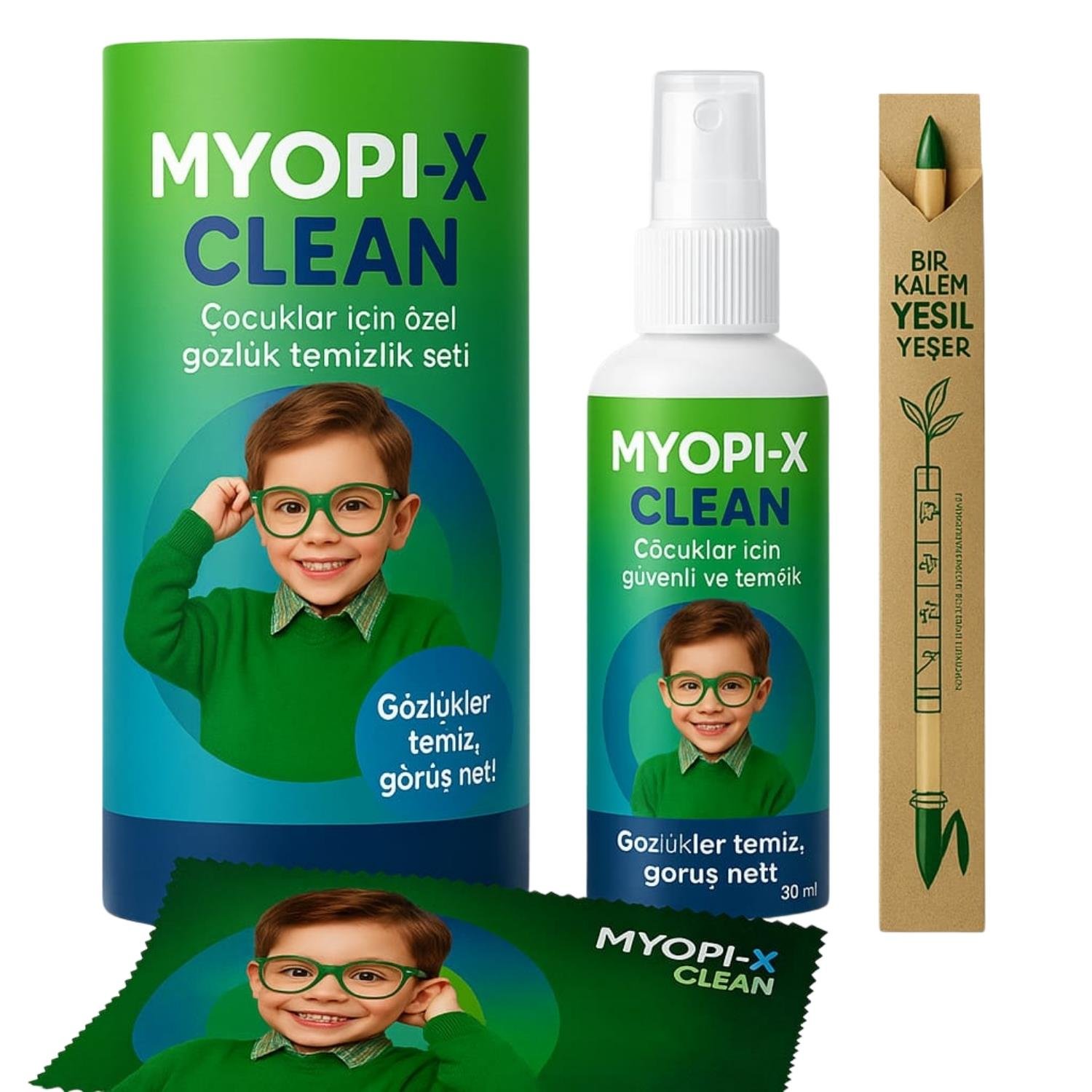Myopi-X Çocuk, Silindir Gözlük Temizleme Seti 3 Parça - Markanıza ve Logonuza Özel Tasarım