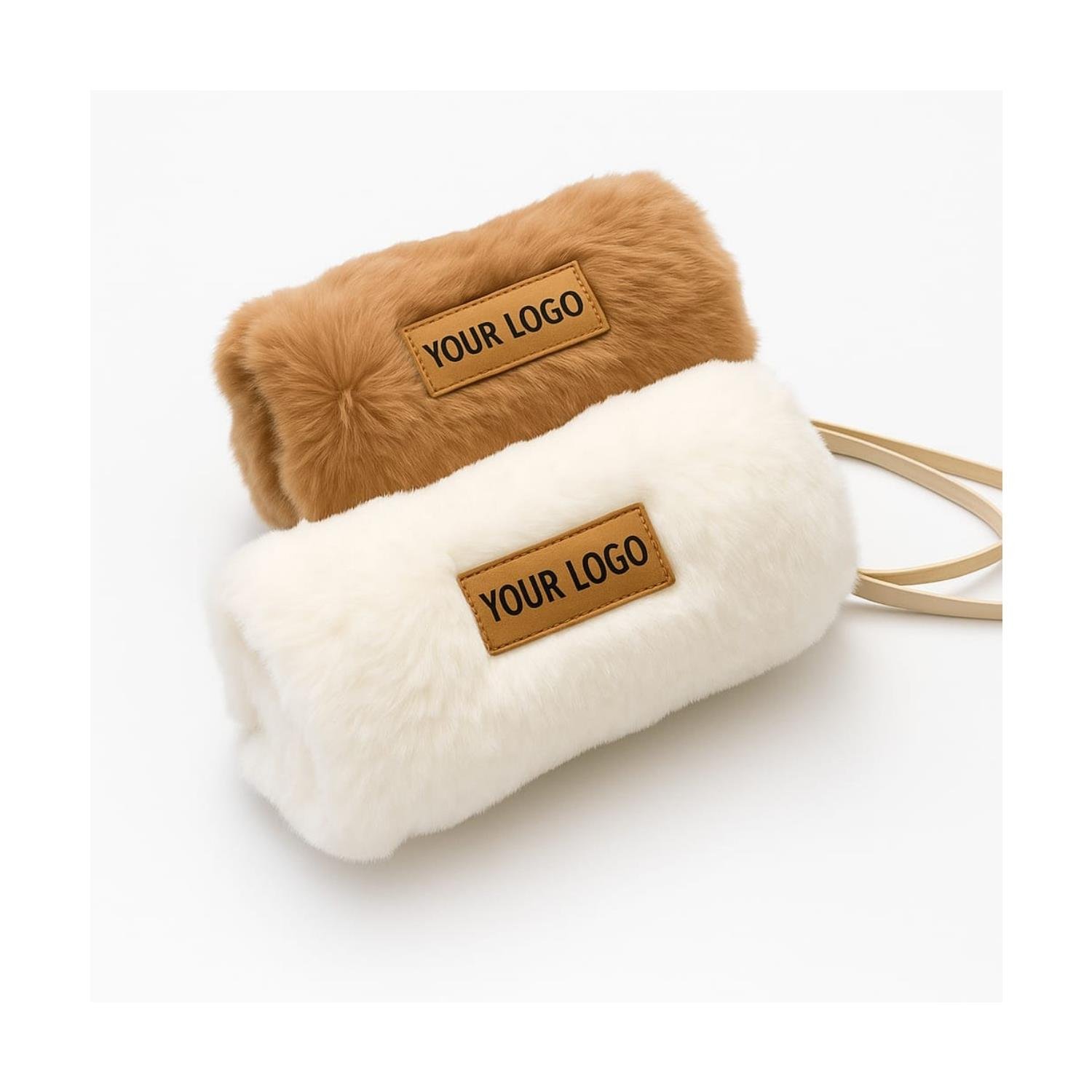 Pelüş Model Beyaz ve Bej Gözlük Çantası, Kılıfı - Markanıza ve Logonuza Özel Tasarım