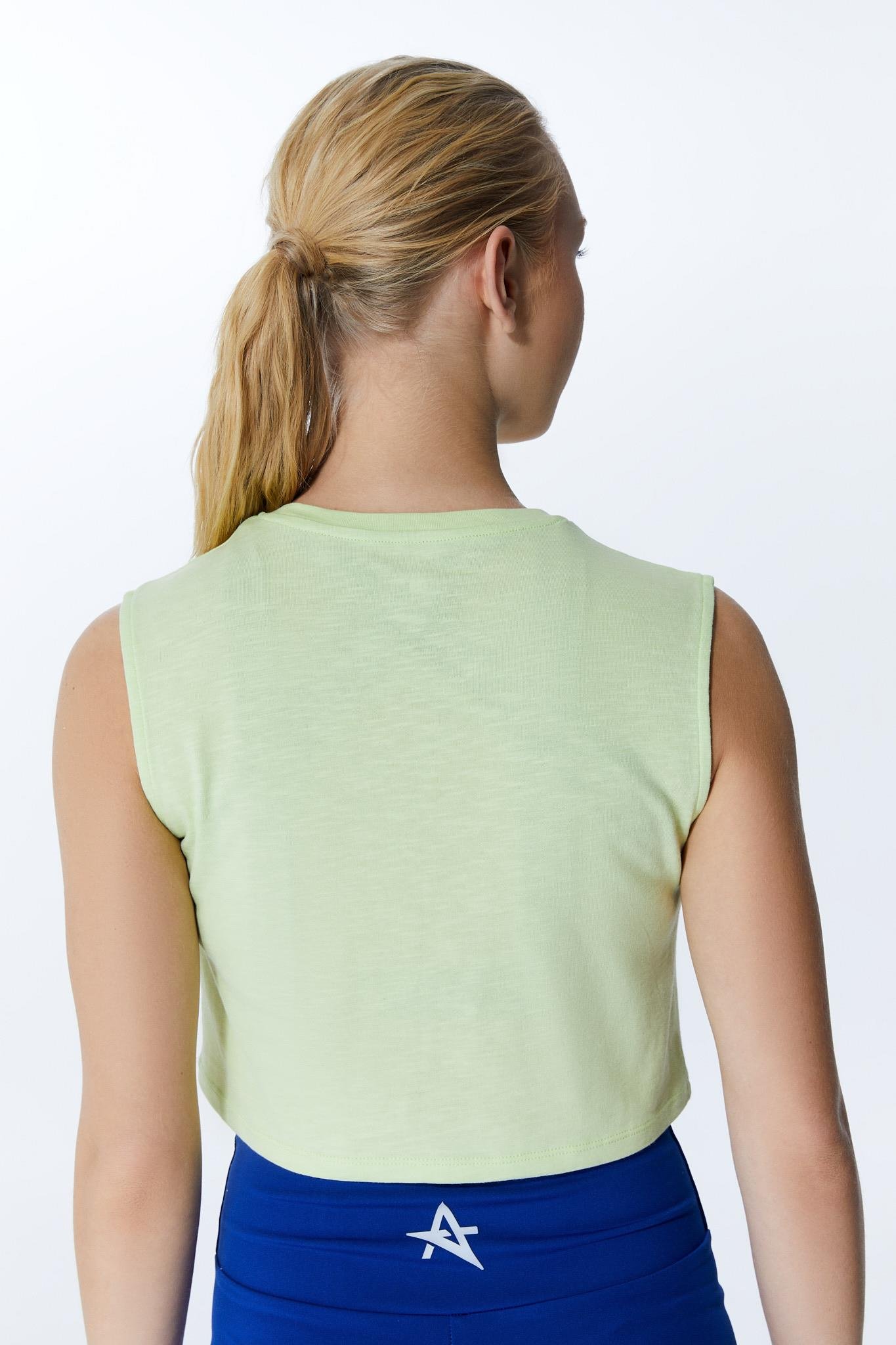 ED2311 Bella Crop Kolsuz Tişört Limon Yeşili