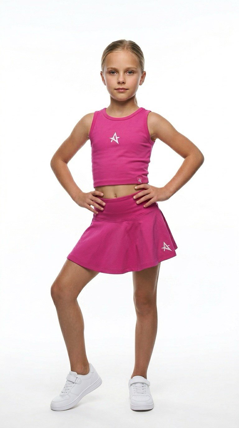 ED 2390-30 Tulip Kloş Dry-touch Çocuk Tenis Etek Şortlu Barbie Pembe (Tenis, Dans, Padel, Pickleball)