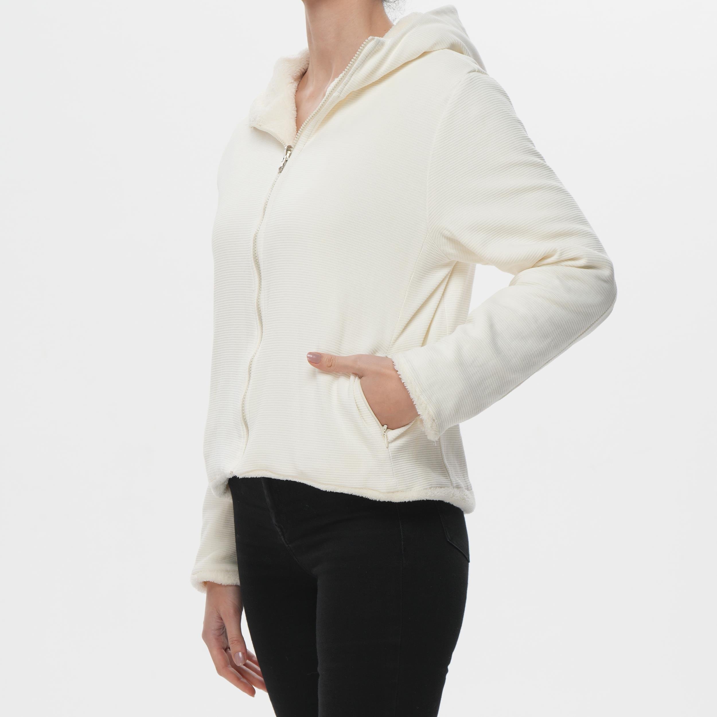 ED 2461 Cosy Çift Taraflı Peluş Spor Ceket Bej