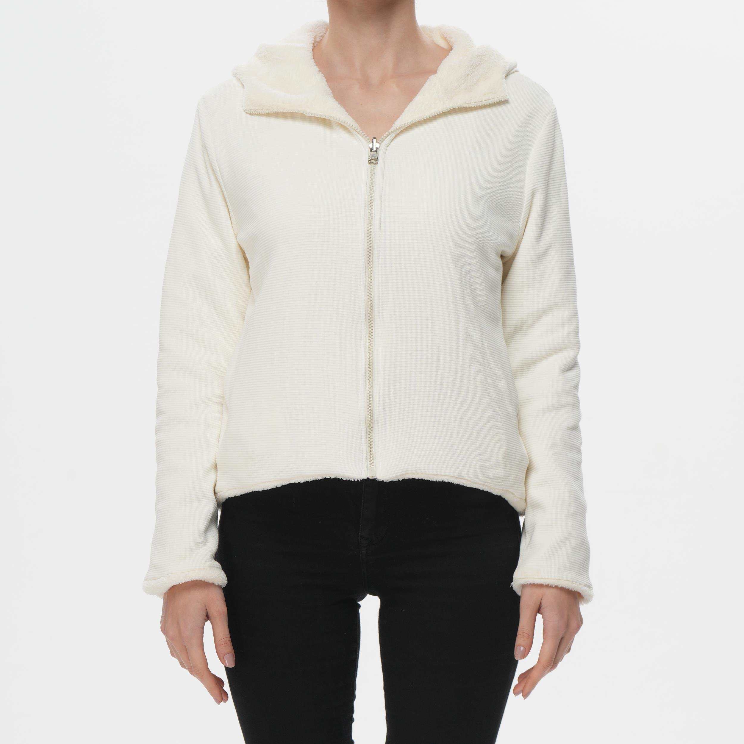 ED 2461 Cosy Çift Taraflı Peluş Spor Ceket Bej