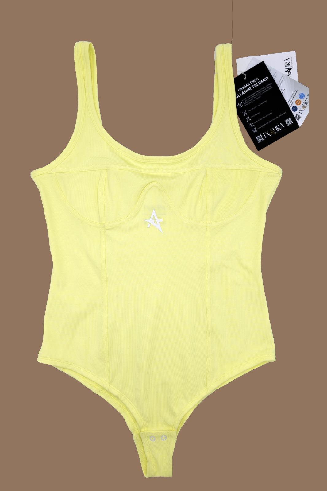 ED-3501 Donna çıtçıtlı body - Uçuk Sarı