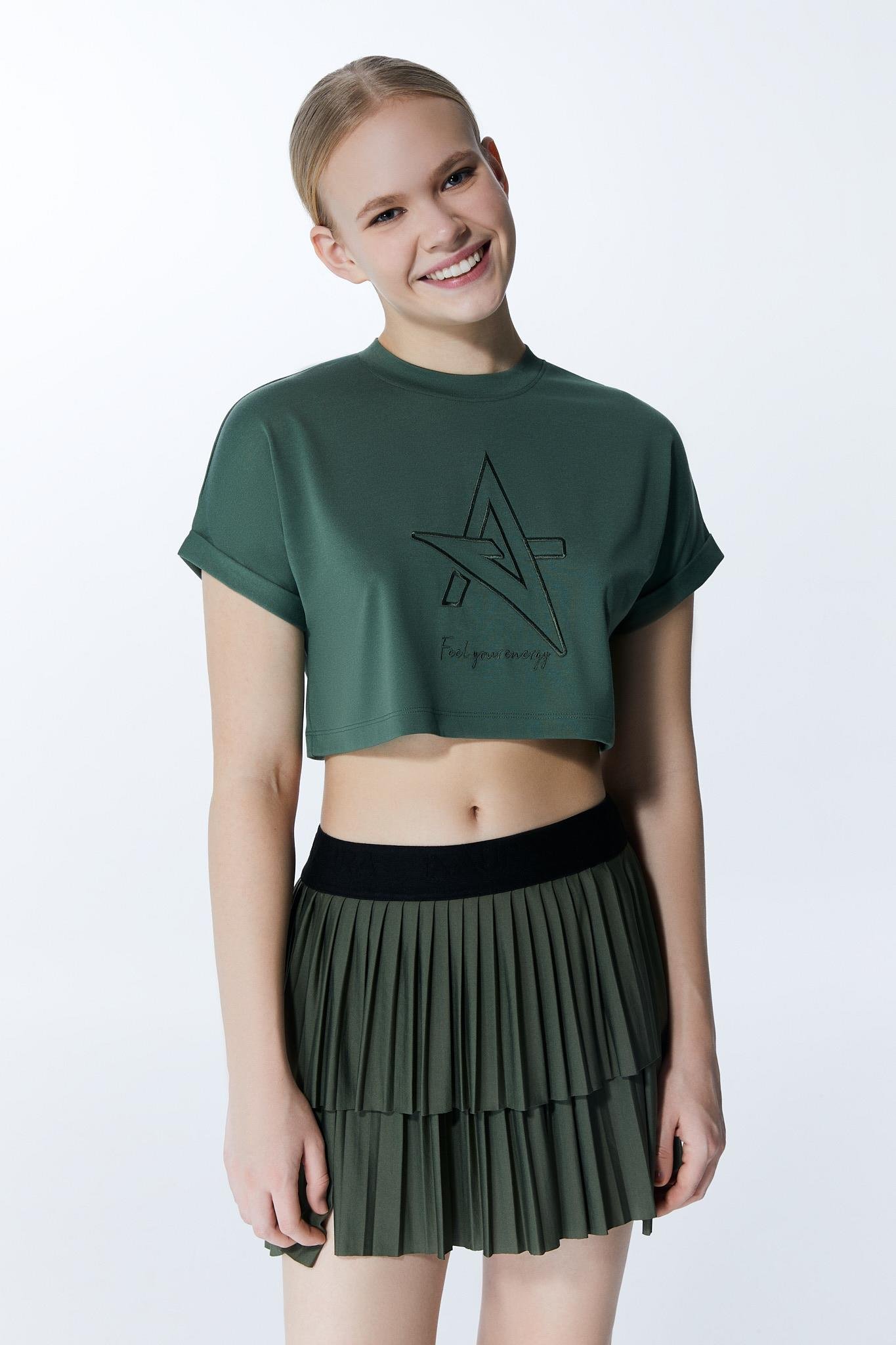 ED2307-01 Victoria Crop Tişört Haki