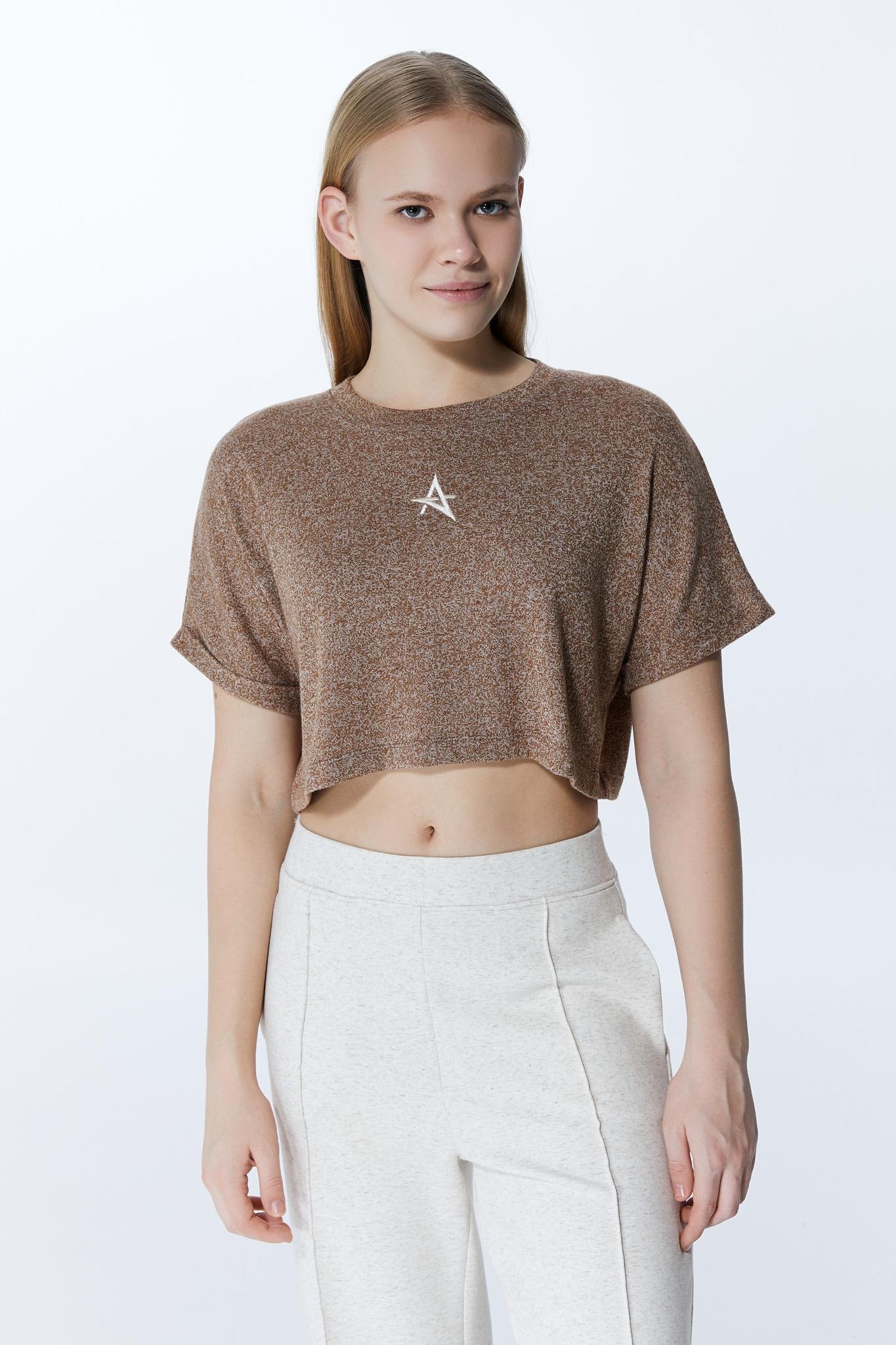 ED2307-03 Victoria Crop Tişört Kahve 