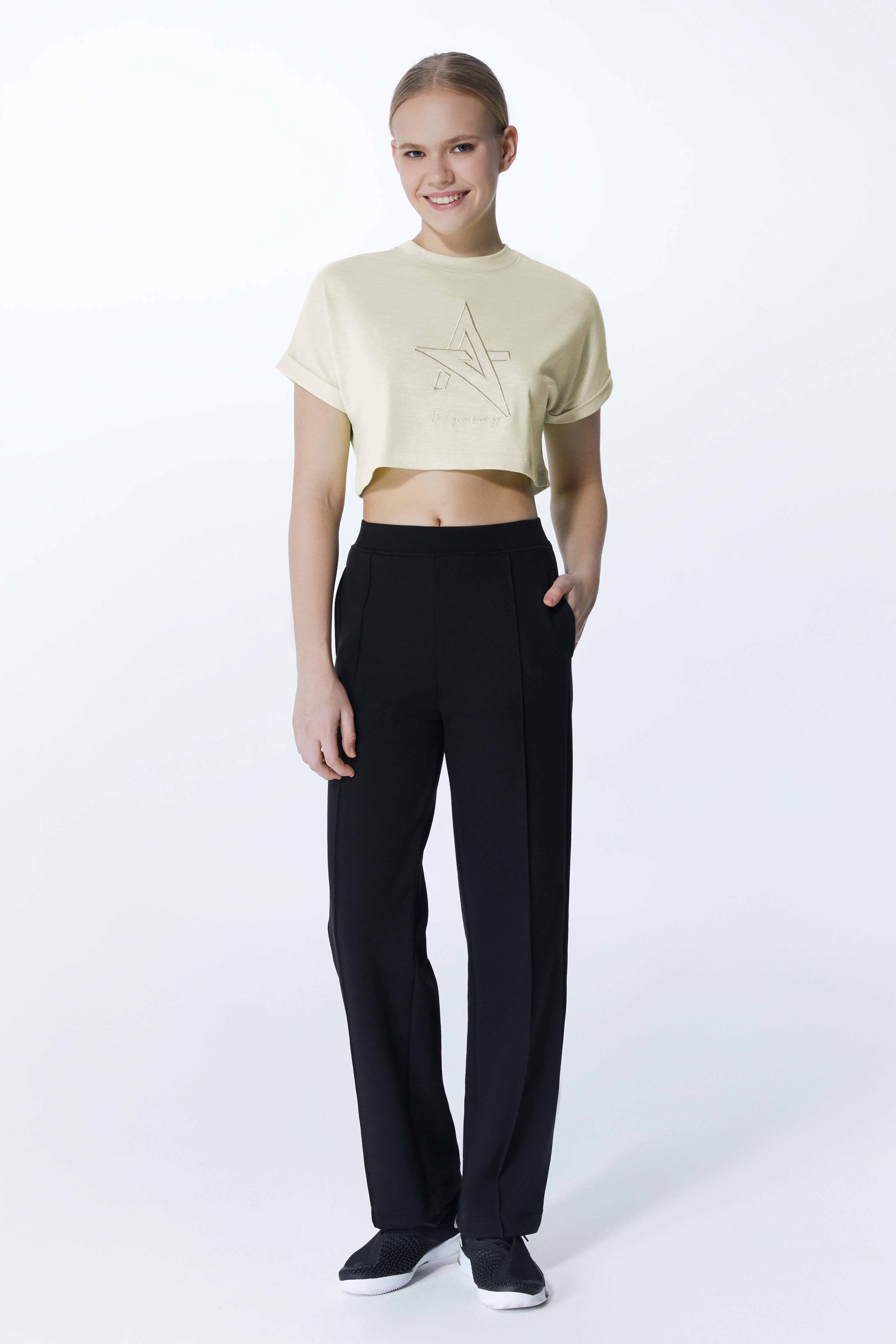 ED2307-05 Victoria Crop Tişört EKRU