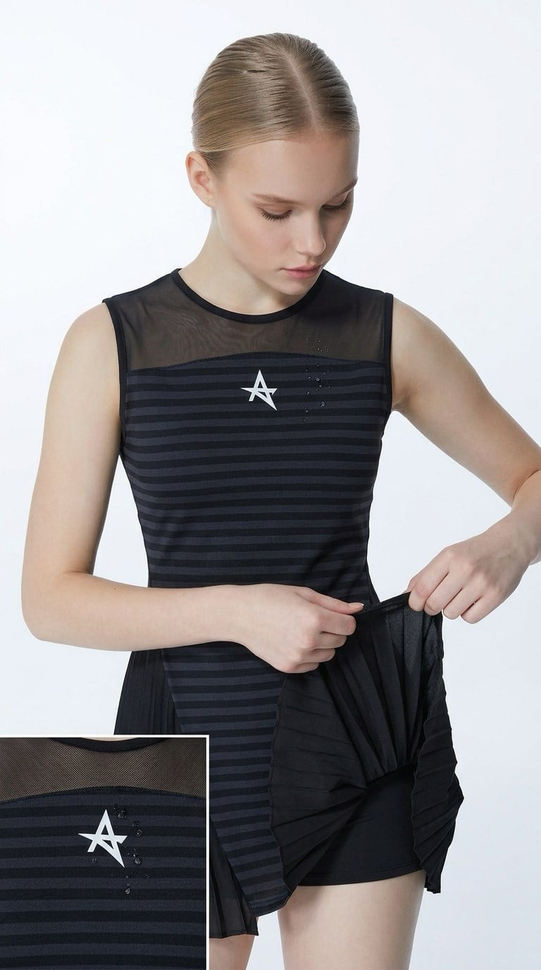 ED2319-02 Leyla Piliseli Elbise Siyah