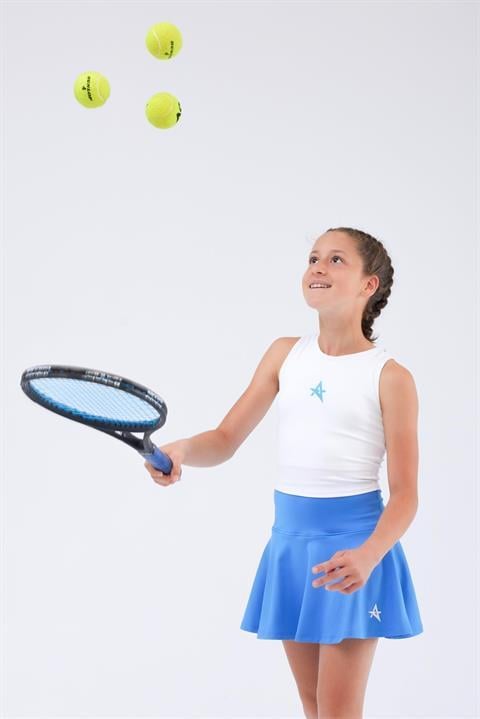 ED2390-02 Tulip - Dry-Touch Gonna a Ruota Sportiva con Pantaloncino per Bambina - Blu (Tennis, Danza, Yoga)