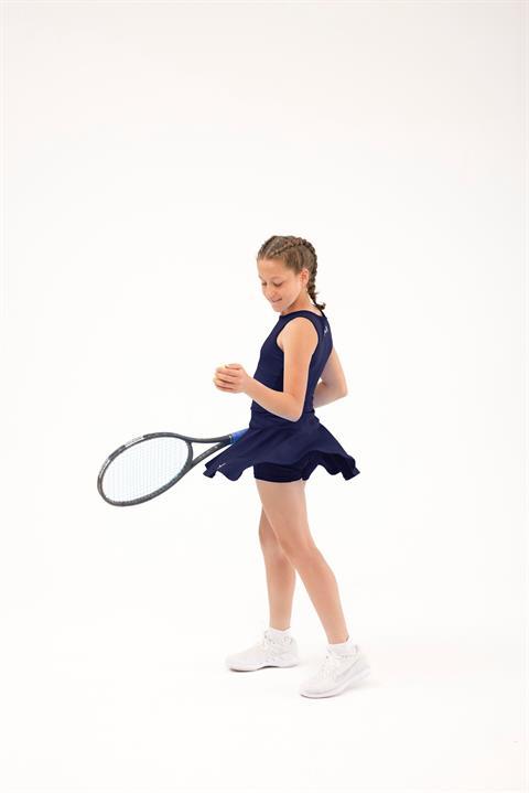 ED2390-02 Tulip - Dry-Touch Gonna a Ruota Sportiva con Pantaloncino per Bambina - Blu (Tennis, Danza, Yoga)