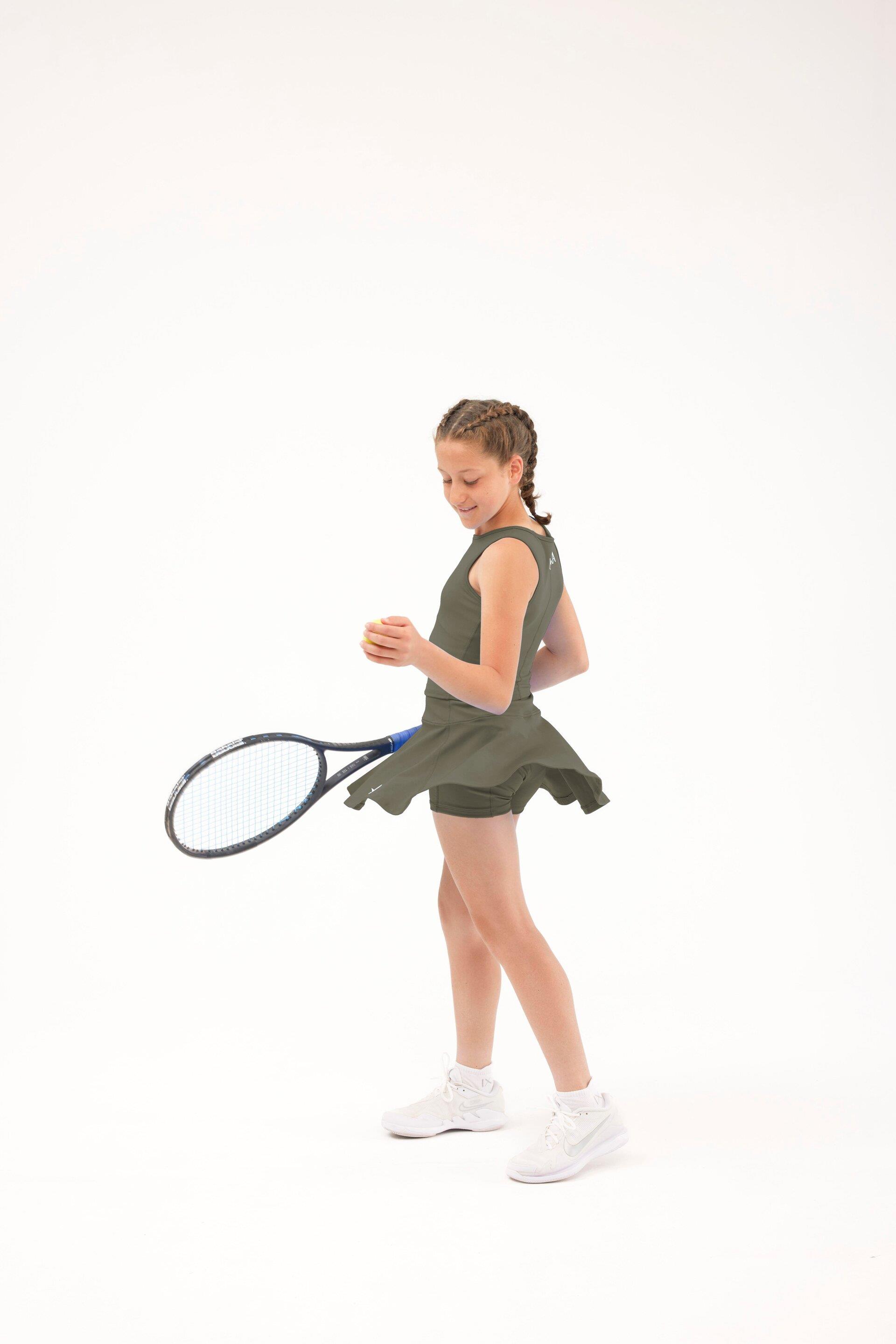 ED2390-02 Tulip - Dry-Touch Gonna a Ruota Sportiva con Pantaloncino per Bambina - Blu (Tennis, Danza, Yoga)