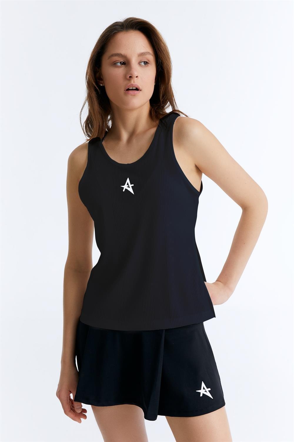 ED7741-06 Camilia Side Slit Tank Top  Black