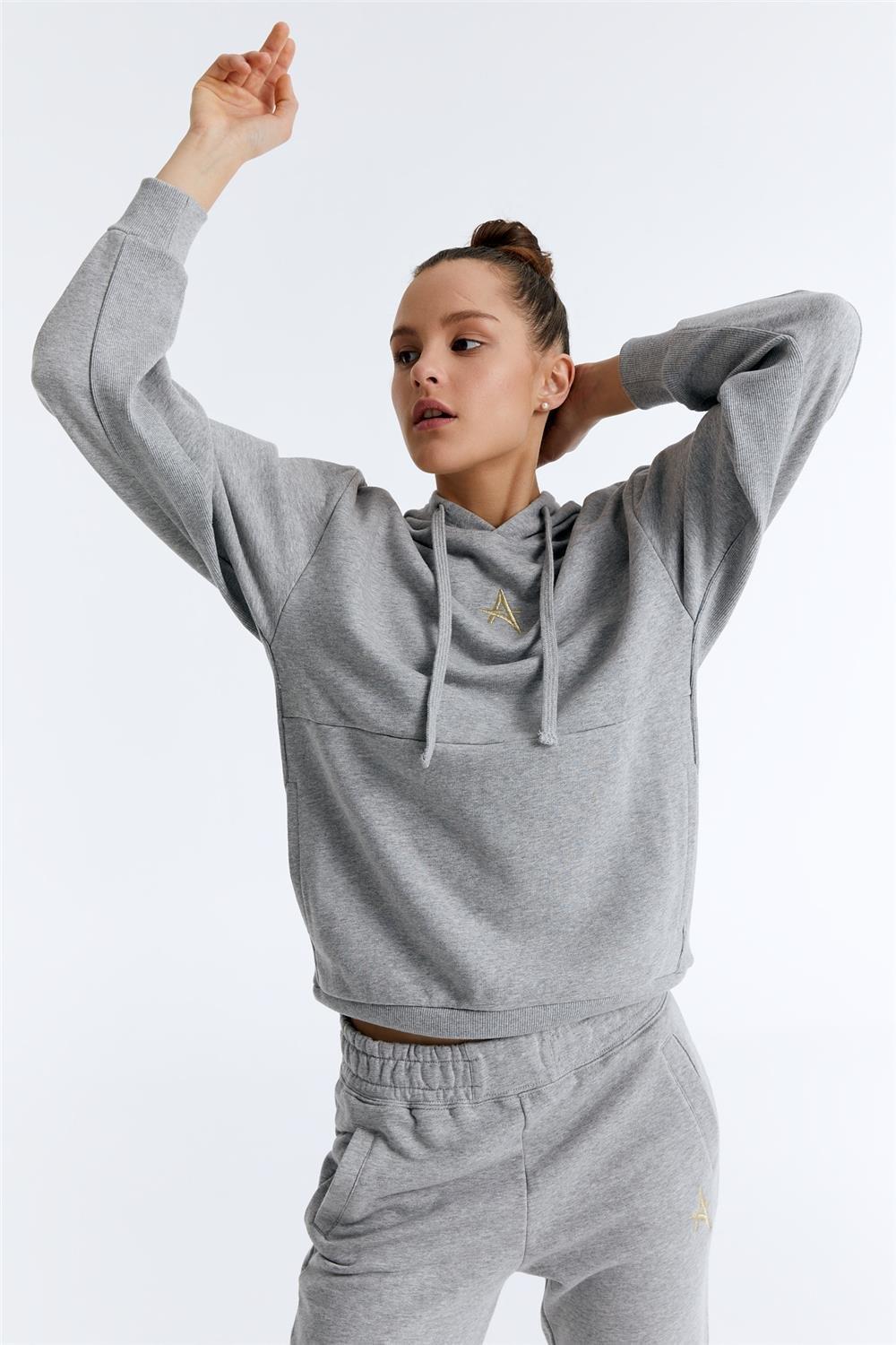 ED7749-08 Star Kadın Organik Pamuk Kapüşonlu Sweatshirt'ü Grimelanj
