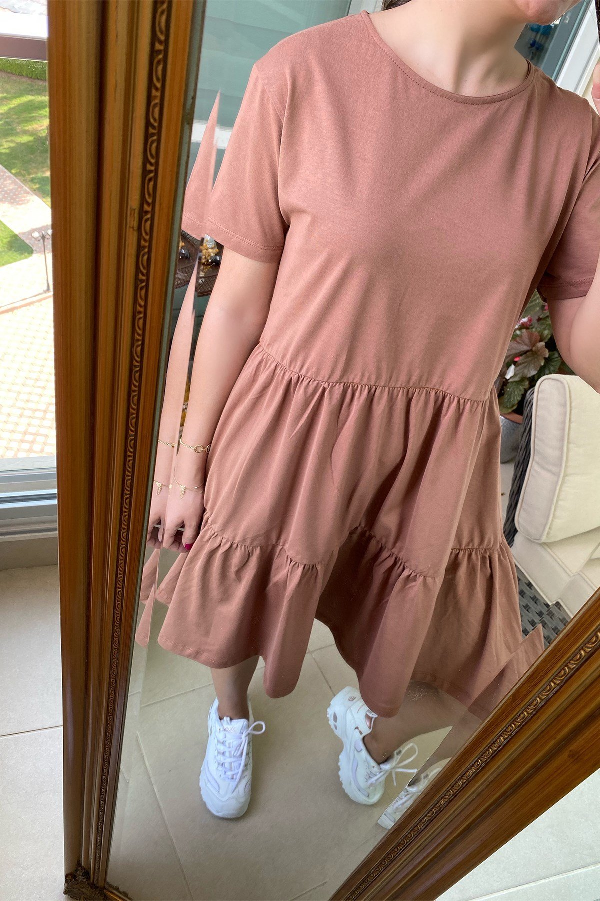  Yarım Kollu Kahve Elbise